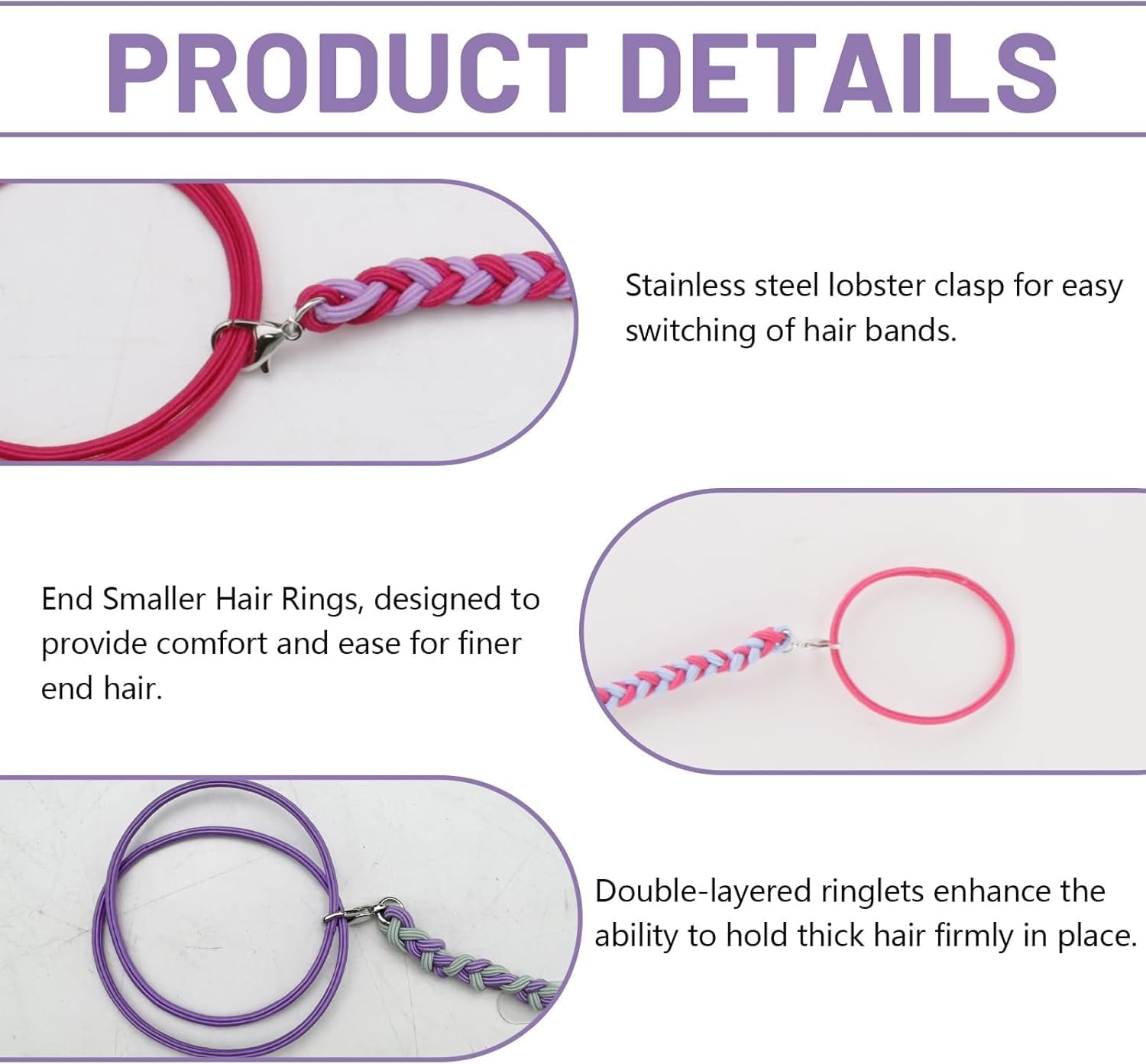 Wrap around Spiral Hair Ties for Sport, 4Pcs Spiral Hair Tie Sports Ponytail Holders, Sports Spiral Hair Ties Elastic Braided Ponytail Holders for Women image number 5