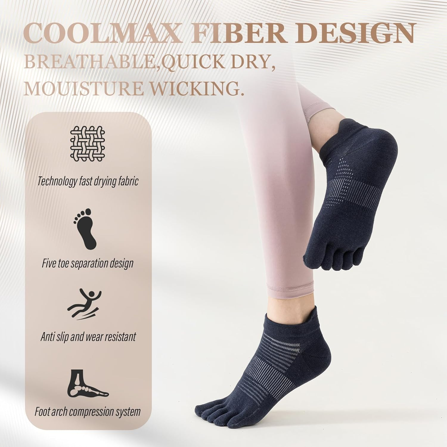 Viiotu 3 Pairs Toe Socks for Women Men,Coolmax Five Finger Running Socks,High Performance Athletic Toe Socks No Show image number 1