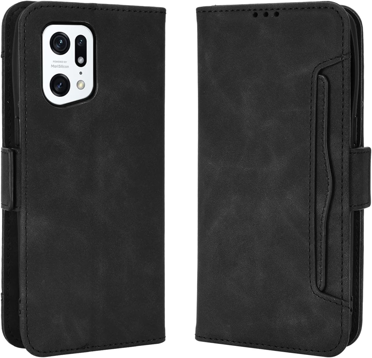 Goshukuntech Phone Cover for Oppo Find X5 Pro Wallet Case[ 5 Card Slots Leather Wallet ] Soft TPU Inner Case Flip Cover Stand Feature [6.43 Inch]-Black image number 5