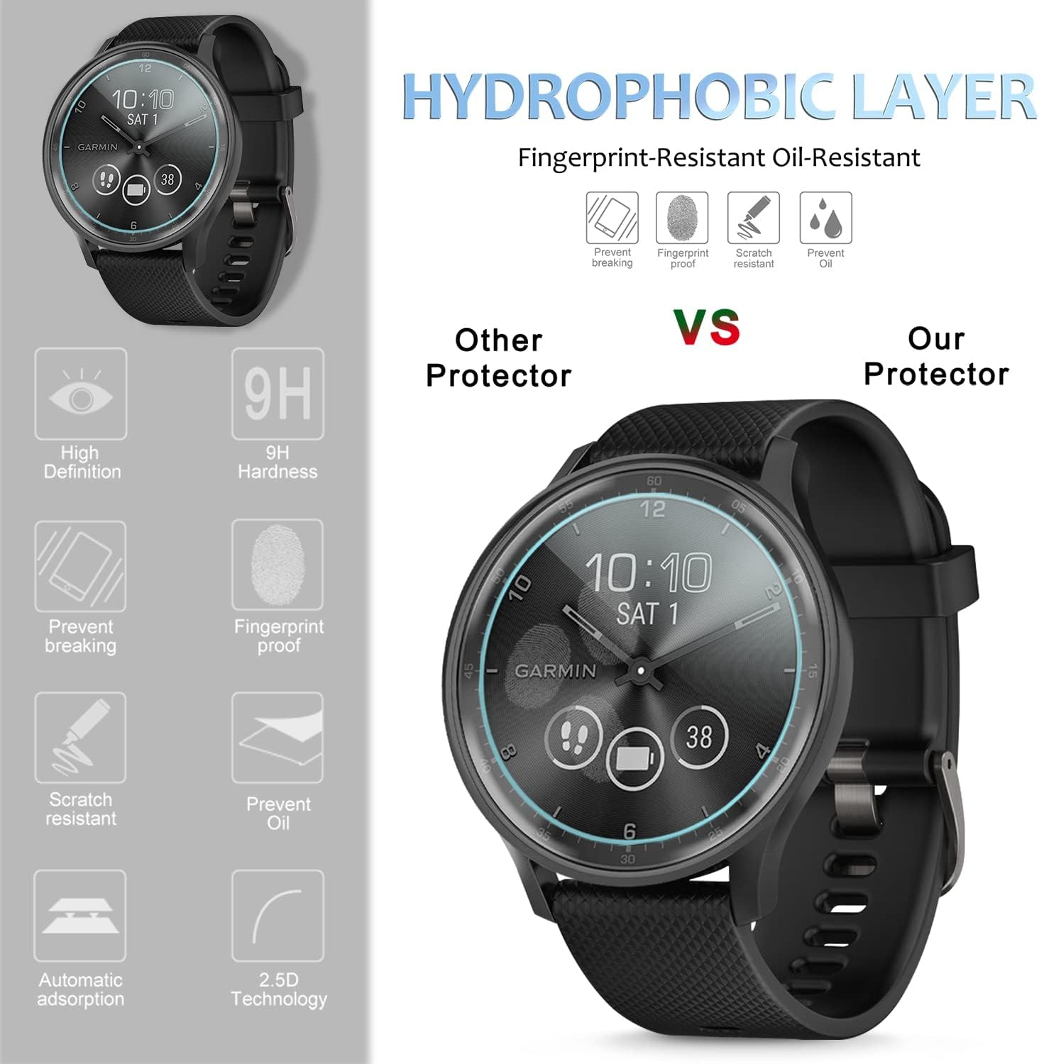 Diruite Pack of 4 for Garmin Move Trend Tempered Glass Screen Protector HD Glass Anti-Scratch Screen Protector for Garmin Move Trend Screen Protector [Anti-Oil, 9H Hardness] image number 1