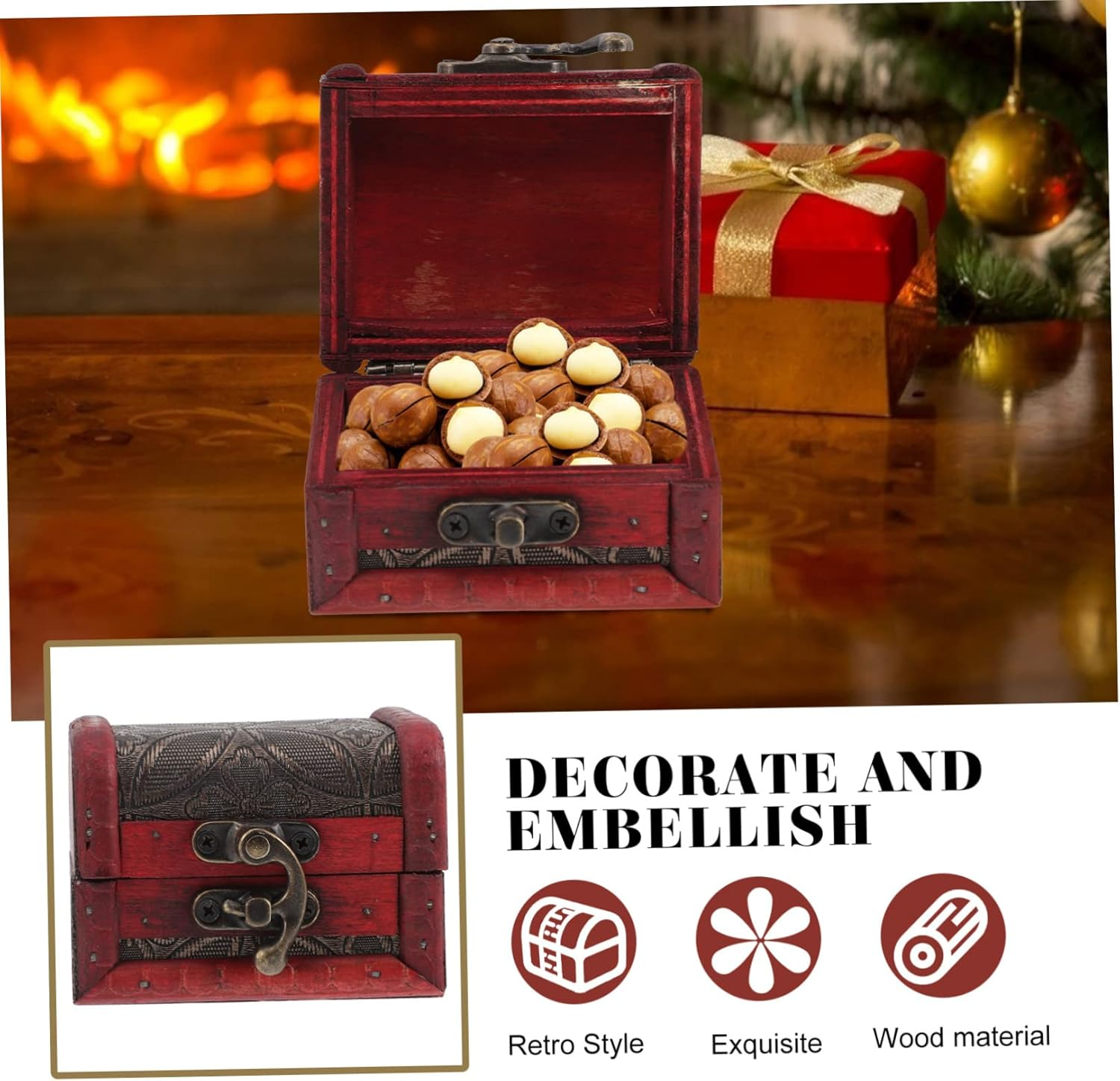 Christmas Candy Box Small Wooden Treats Storage Box Retro Craftsmanship Wood Coin Holder