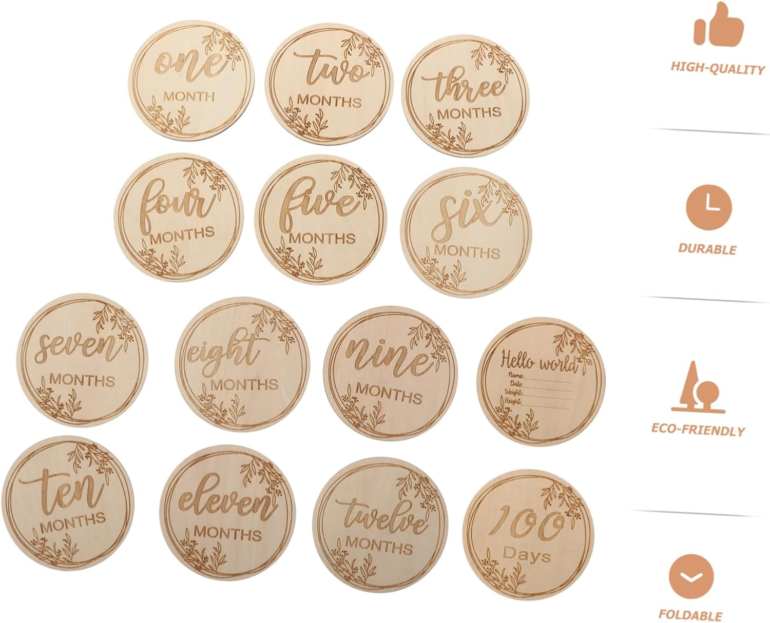 HANABASS 1Set Wooden Monthly Milestone Cards Cards for Newborn Photography Memory Keepsakes for First Year Commemorations image number 6