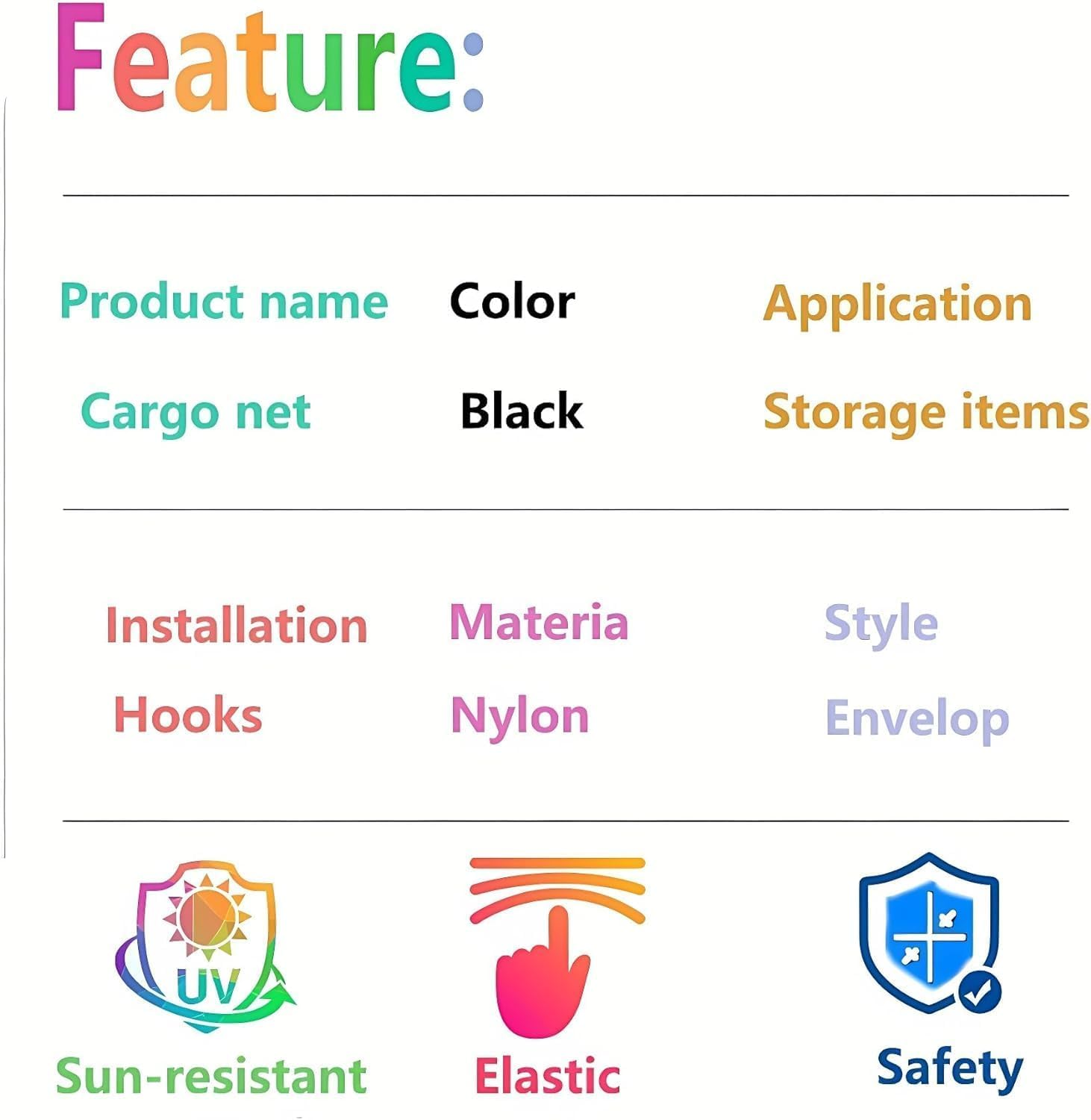 Cargo Net Compatible with 2019 to 2025 Subaru Forester, Black, Nylon/Polyester, Hook Fastener image number 4