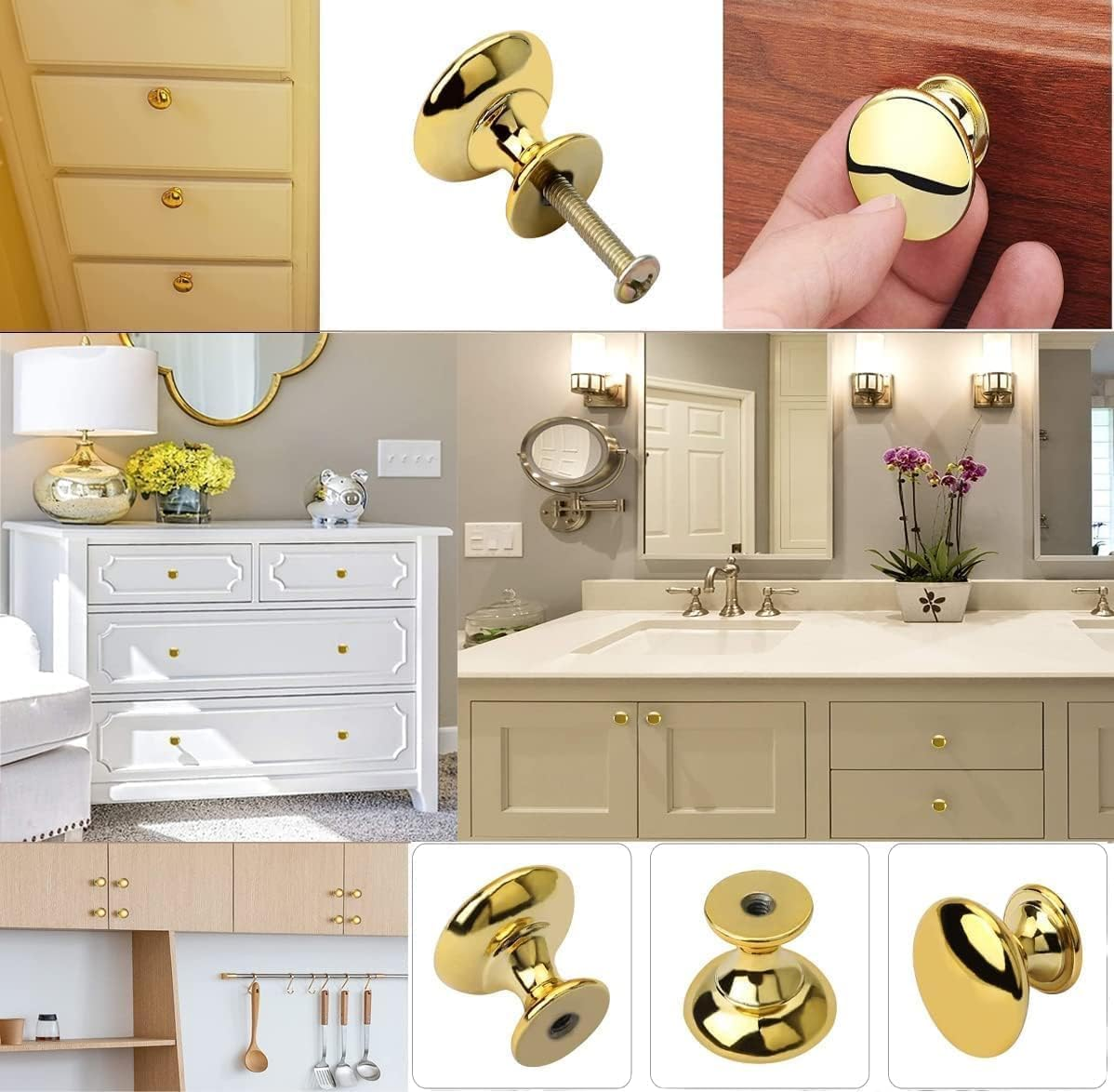 Octinpris Gold Drawer Knobs Polished Chrome Cabinet Hardware round Mushroom Gold Cabinet Knob Pull Handle 30Mm/1.18" for Kitchen Cupboard Furniture Chest Door Dresser Bathroom (10Pack) image number 3