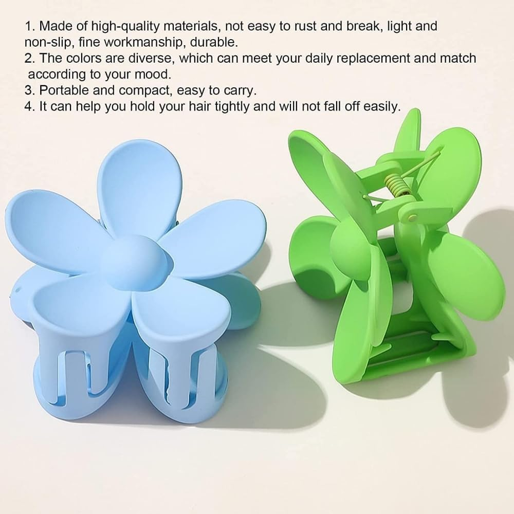 Matte Flower Shape Hair Clips, Large Plastic Hair Claws, Non-Slip Hair Clips for Women image number 4