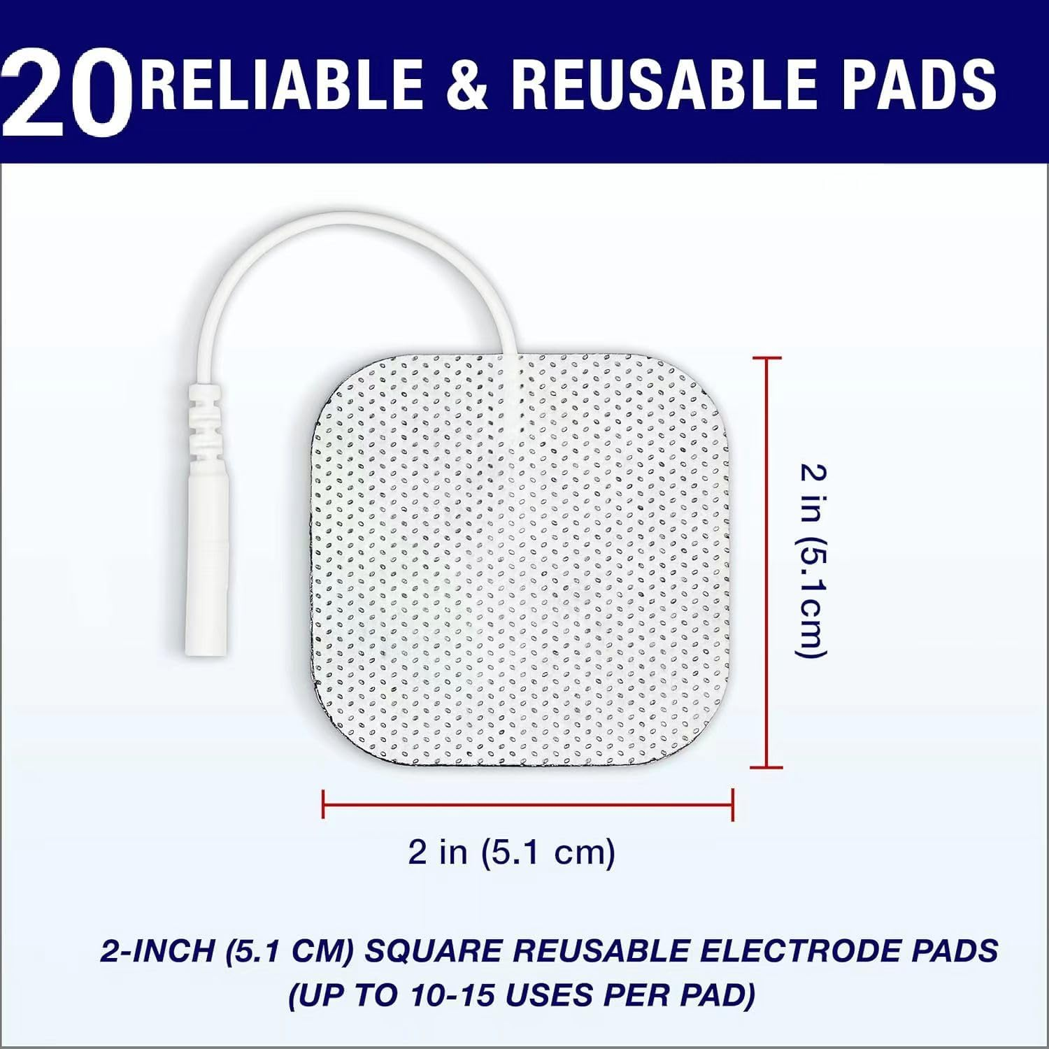 TENS Unit Replacement Electrode Pads, 20 Pcs Reusable Self-Adhesive Electrodes Pads,Latex Free Pigtail TENS Pads,Skin-Friendly,Compatible with TENS, Etekcity, Nicwell Care Tens image number 2