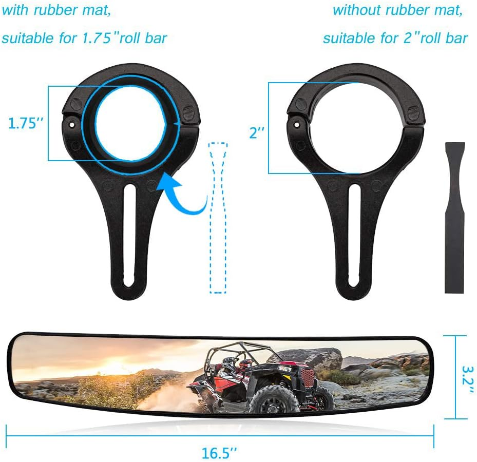 BETOOLL 16.5" Wide Rear View Race Mirror Convex Mirror with 1.75"-2&rdquo; Clamp for UTV Compatible with Yamaha,Polaris,Kawasaki MULE image number 6