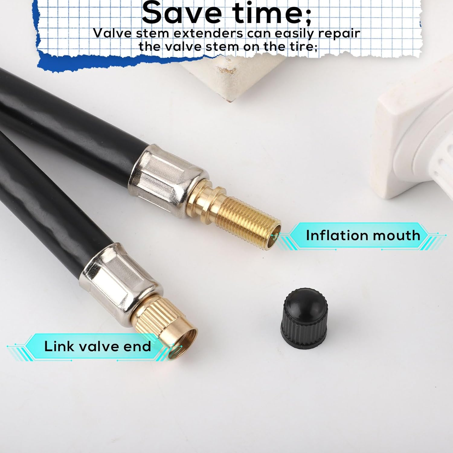 Gosknor 2Pcs Valve Stem Extension, 8.54 Inch Valve Stem Extenders Flexible Tire Valve Extender Extension Tire Valve Adaptor for Cars Motorcycles Bicycles Rvs Air Compressors image number 1