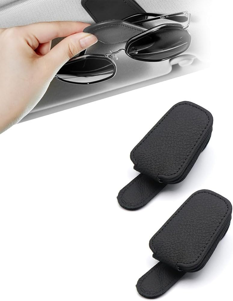 Pack of 2 Glasses Holders for Car, Leather Magnetic Sunglasses Holder, Car Visor Universal Glasses Holder, Sunglasses Holder, Ticket Card Clip, Car Accessories,Black image number 5