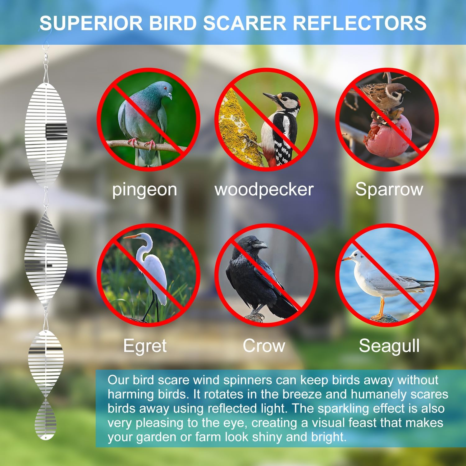 3 * 3 Stainless Steel Bird Scarer Discs Set, 3D Reflective Helix Wind Spinners Bird Reflector & Sparkly Metal Outdoor Garden D&eacute;cor Sculpture Ornaments, Deterrent to Scare Pigeon Away Yard Patio Farm image number 6