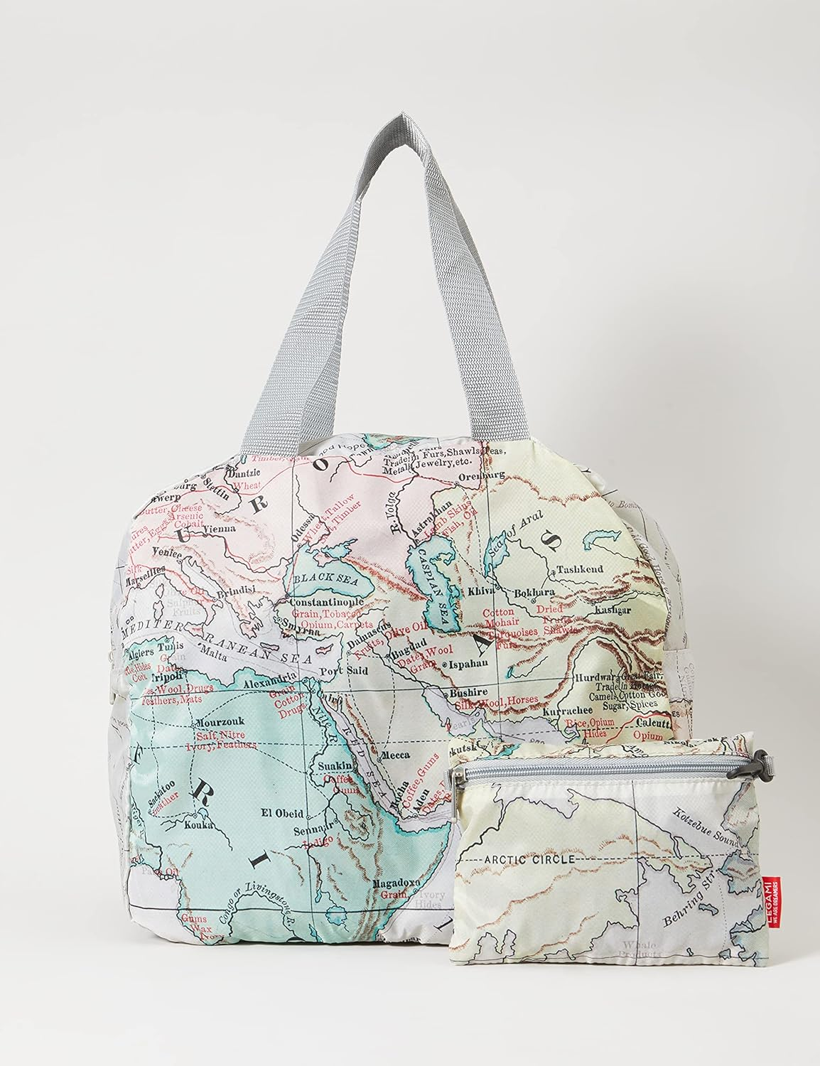 Legami Polyester Map Print Folding Travel Bag | Foldable Lightweight Extra Luggage Bag for Travel and Storage | Rear Strap for Suitcase Attachment image number 1