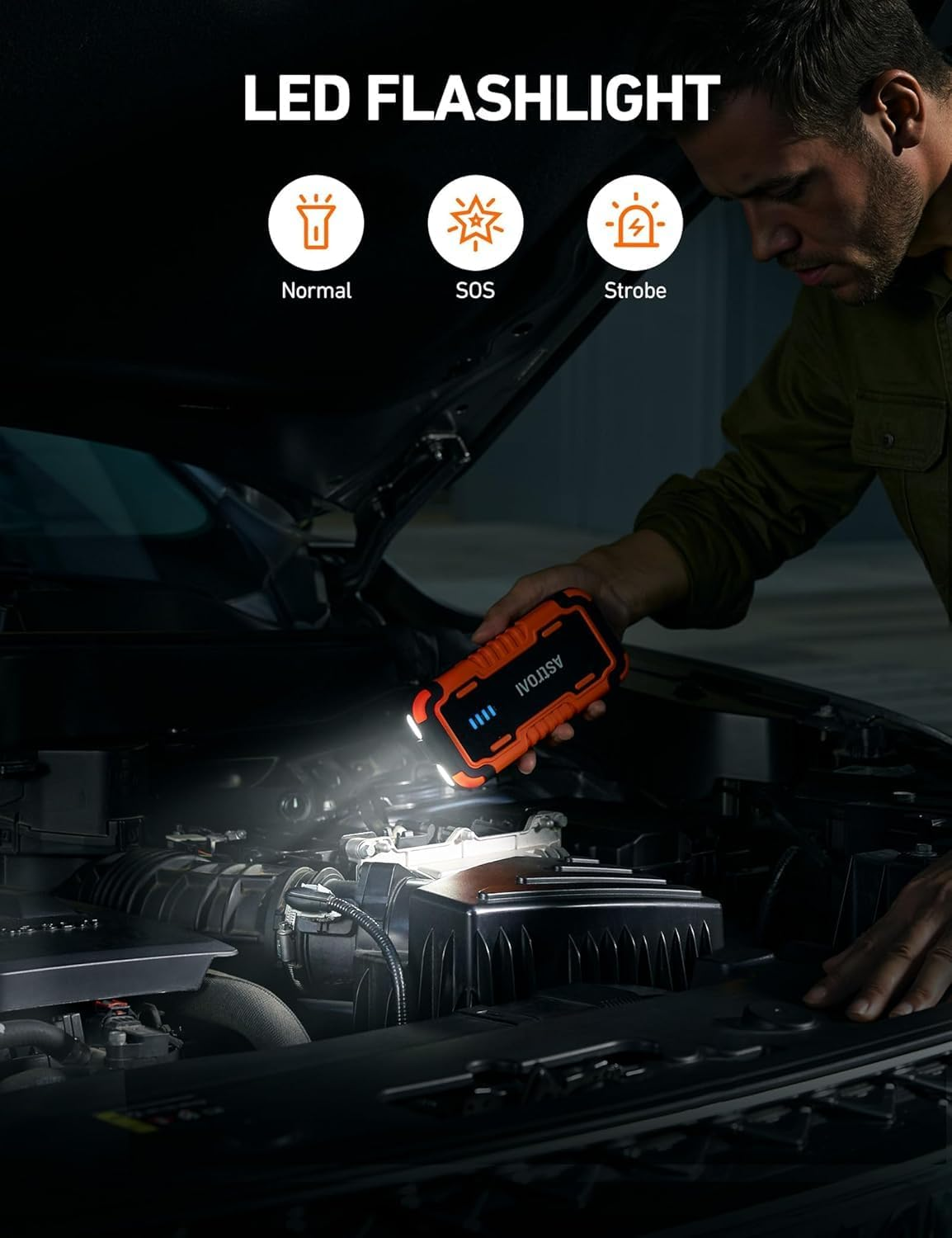 Astroai P10 Car Battery Jump Starter Power Bank 3000A &ndash; Portable Car Jump Pack for 12V Cars (10.0L Petrol / 8L Diesel), Motorbikes, Car Battery Charger Includes LED Flashlight, Orange image number 6