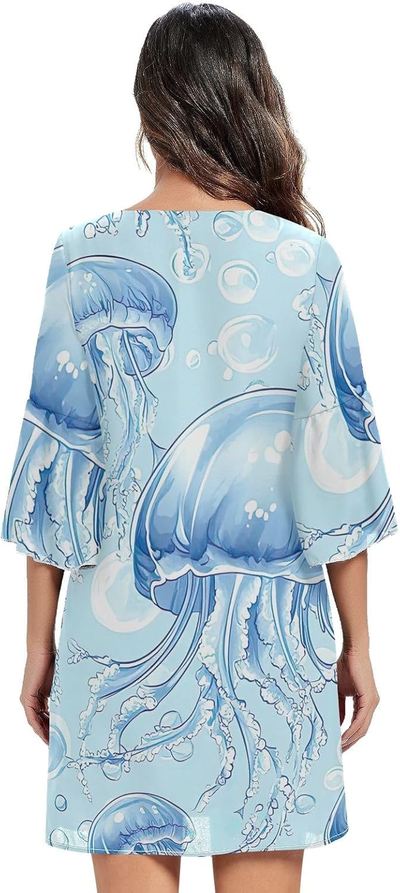 Blue Jellyfish Cartoon Summer Dress Printed Line Maternity Dress S-XXL image number 5