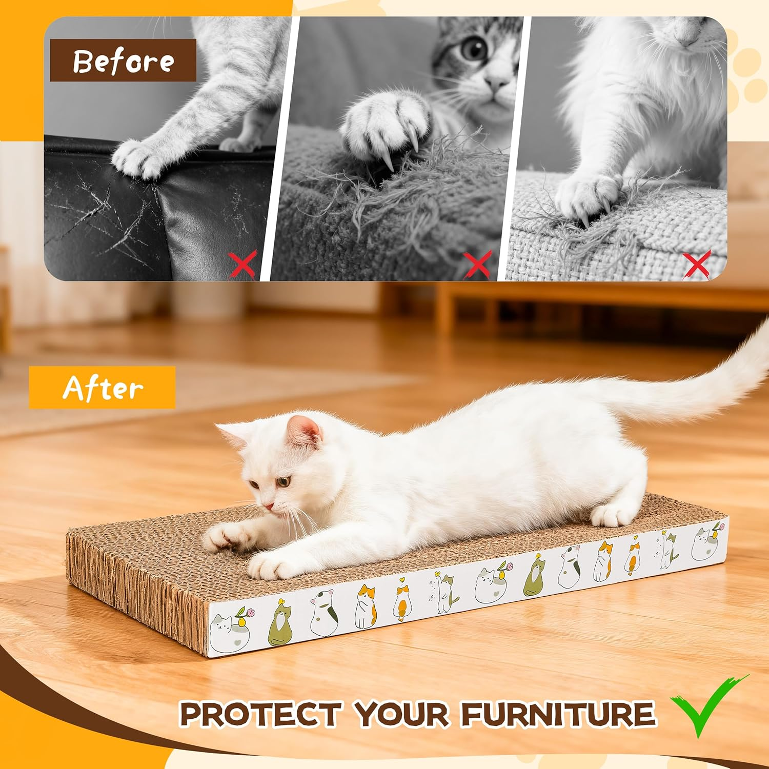 Patiencet Cat Scratching Board 4 Pack, Cardboard Cat Scratcher with Catnips, Flat Double-Sided Cat Scratch Pad for Indoor Small Medium Cats Kittens image number 3