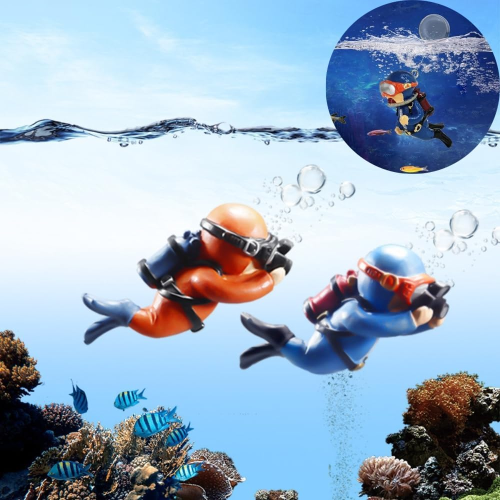 4PCS Floating Fish Tank Decorations,Cute Small Resin Diver Water Decoration Aquarium Diver Ornament Accessories for All Kinds of Aquarium/Fish Tank Beautification Decorations image number 1