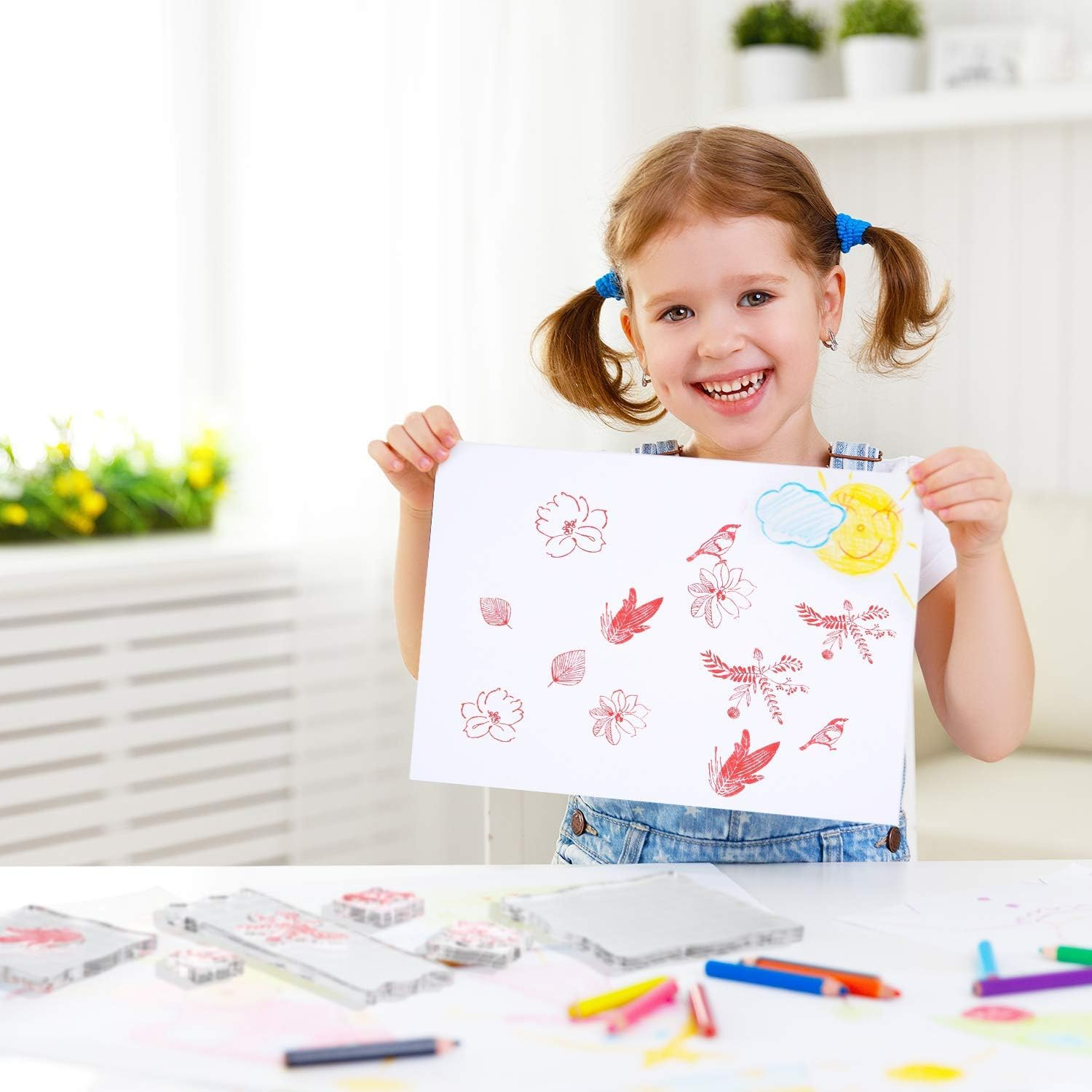 7 Pieces Acrylic Stamp Blocks Set Clear Stamping Blocks Tools for Kids with Grid and Grip Scrapbooking Craft Making, Decorative DIY Essential Stamping Tool(Lace Edge) image number 3