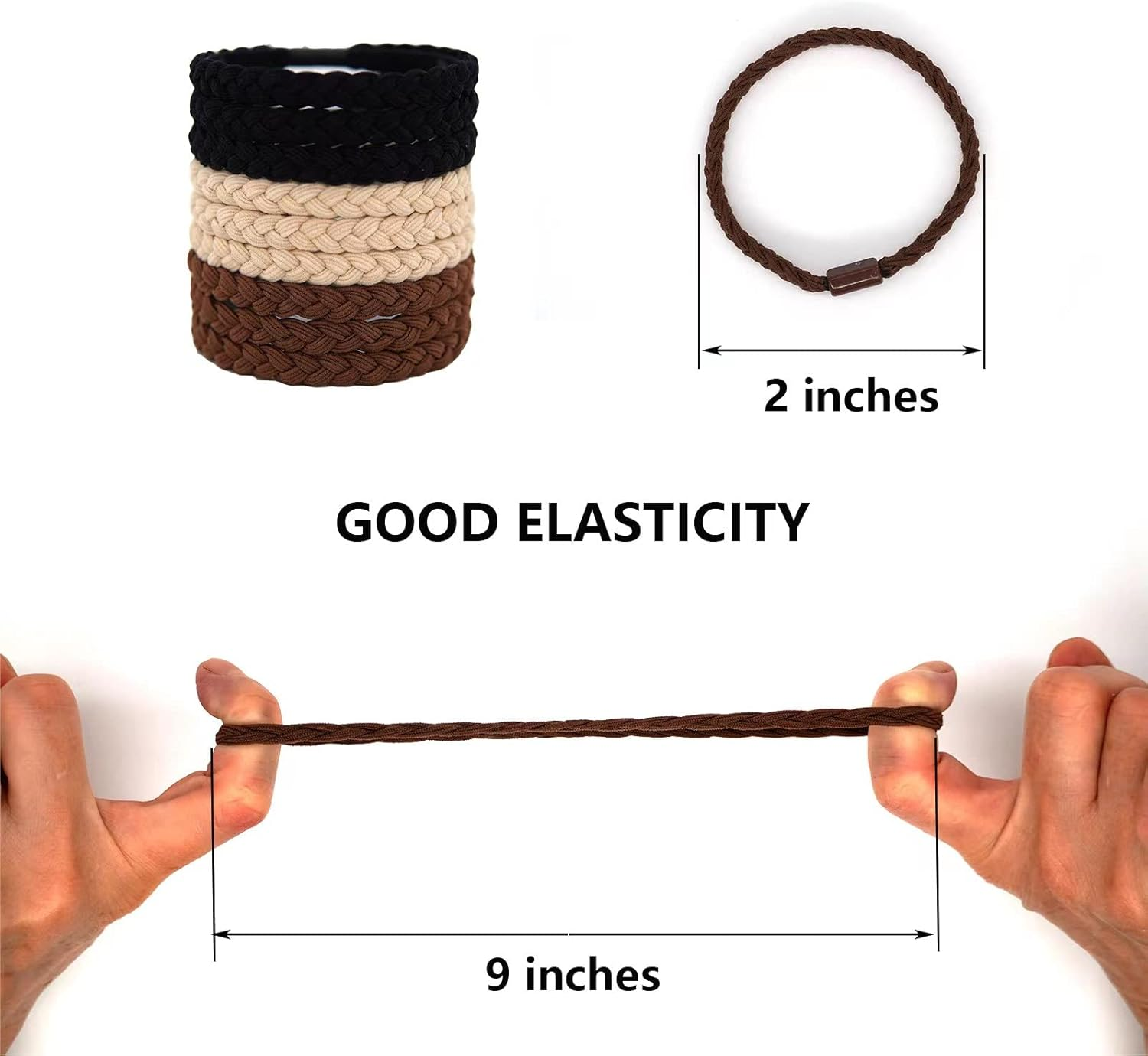 20-Piece Braided Hair Ties for Men - Elastic, No Damage, No Slip, No Rip - for Curly, Thick, Long Hair (Black, Brown, Khaki) image number 1