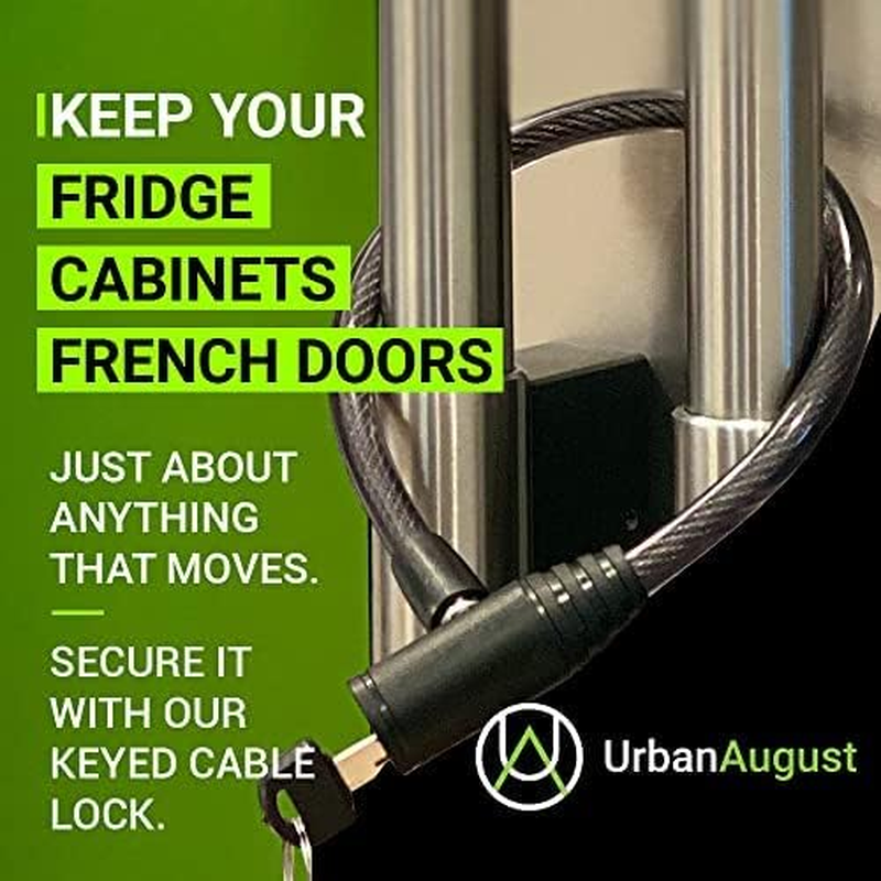 Urban August Original Fridge Lock: Multi - Functional Cable Keyed Lock, for French-Door Refrigerators and Cabinets (Regular, Black - 3 Pack KEYED Alike) image number 1