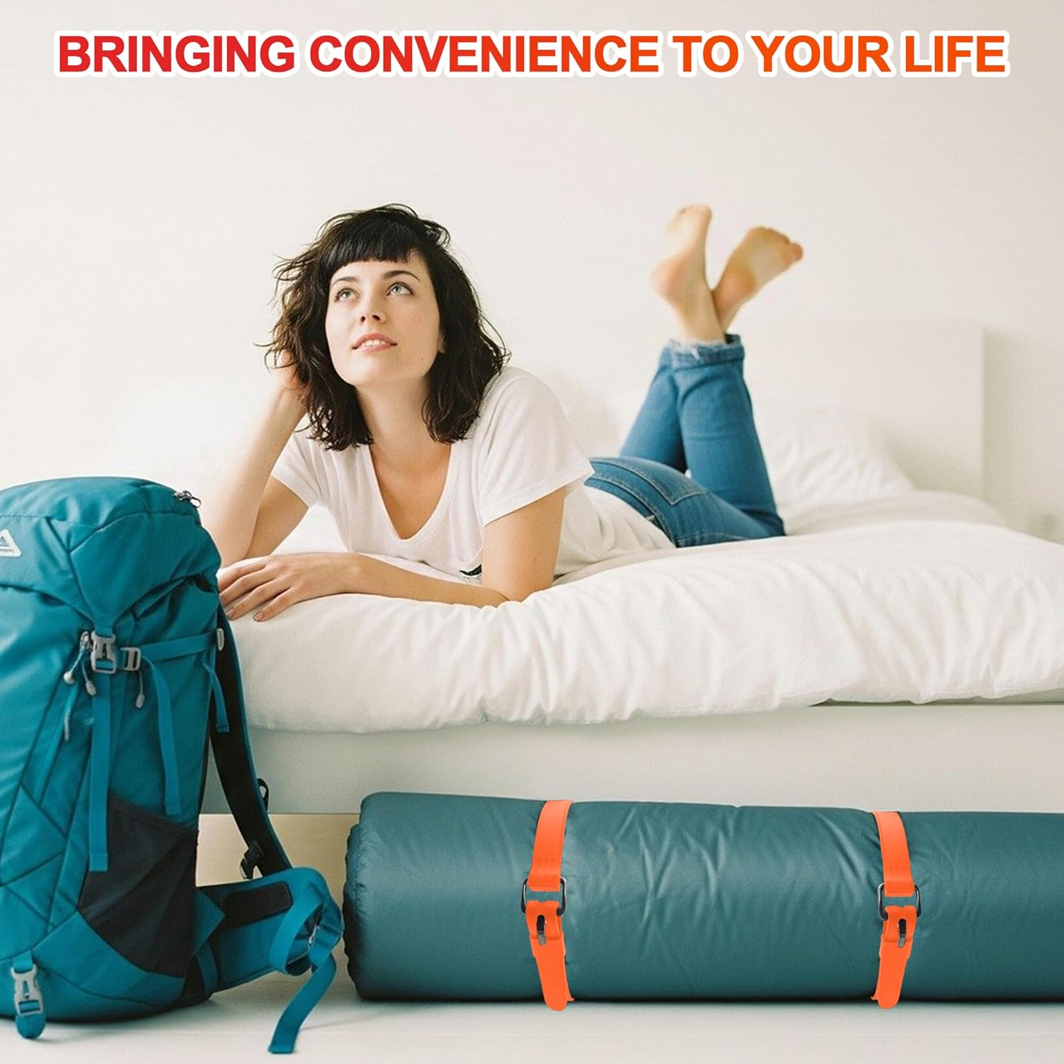 4Pcs Adjustable Utility Straps with Buckles, YITOBA 20 Inch Silicone Tie Downs, Mini Industrial Straps with Holes for Securing Skis, Field Repair, Garden Hoses, Tools (Orange) image number 5