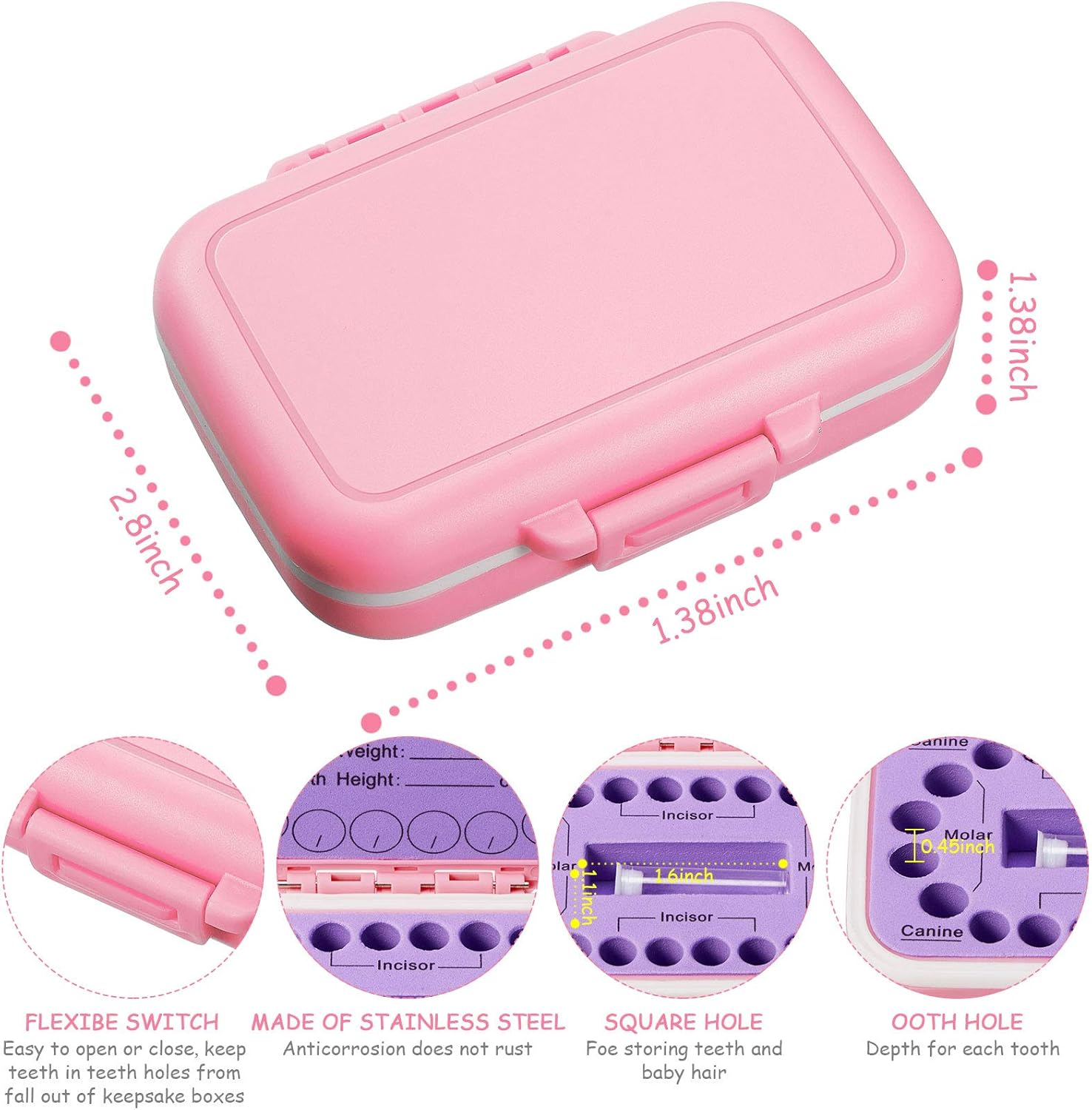 Jetec 2 Pieces Baby Teeth Keepsake Box PP Tooth Fairy Box Kids Tooth Storage Holder Organizer for Lost Teeth Cute Kids Deciduous Collection to Keep the Childhood Memory(Blue and Pink) image number 4