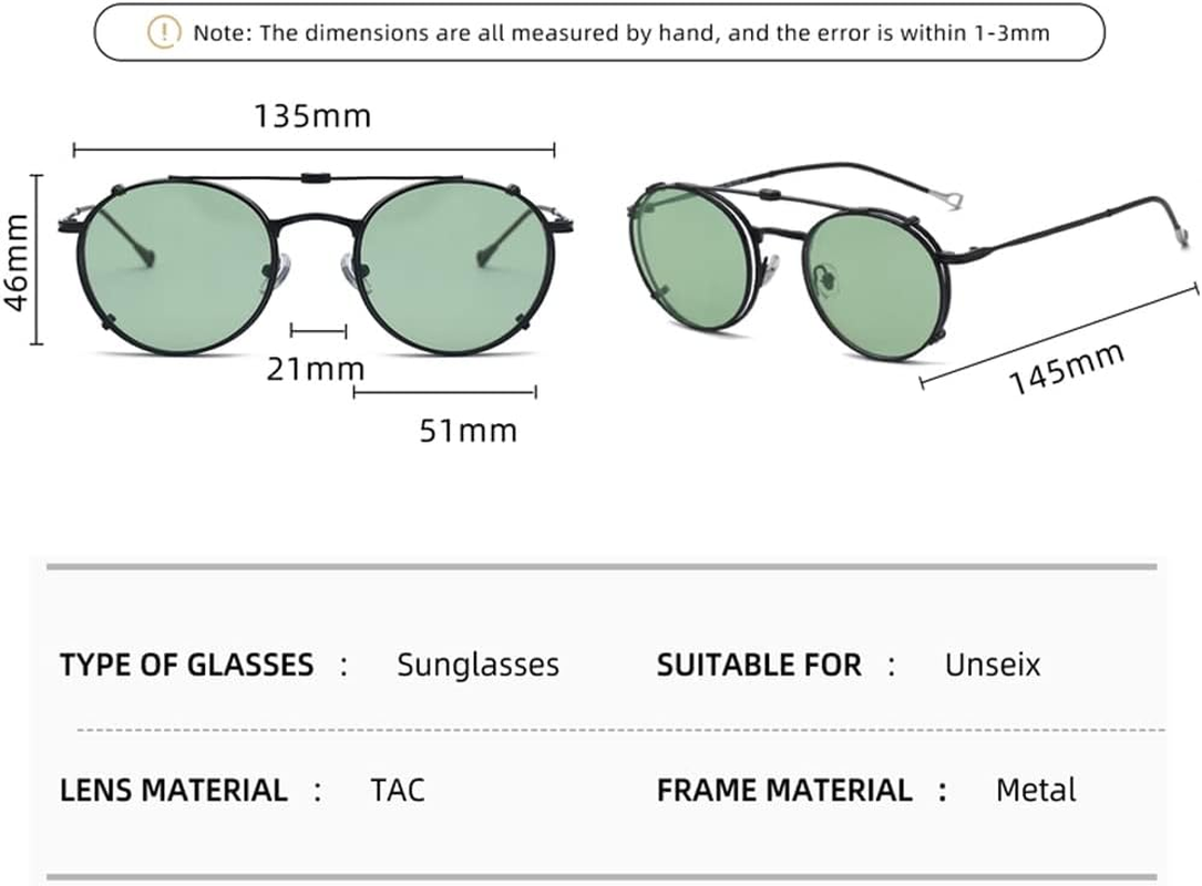 Kachawoo Flip-Up Lenses with Polarised Sunglasses Lens Clip on Sunglasses for Men Women Green Pink Blue Multifunctional Frame