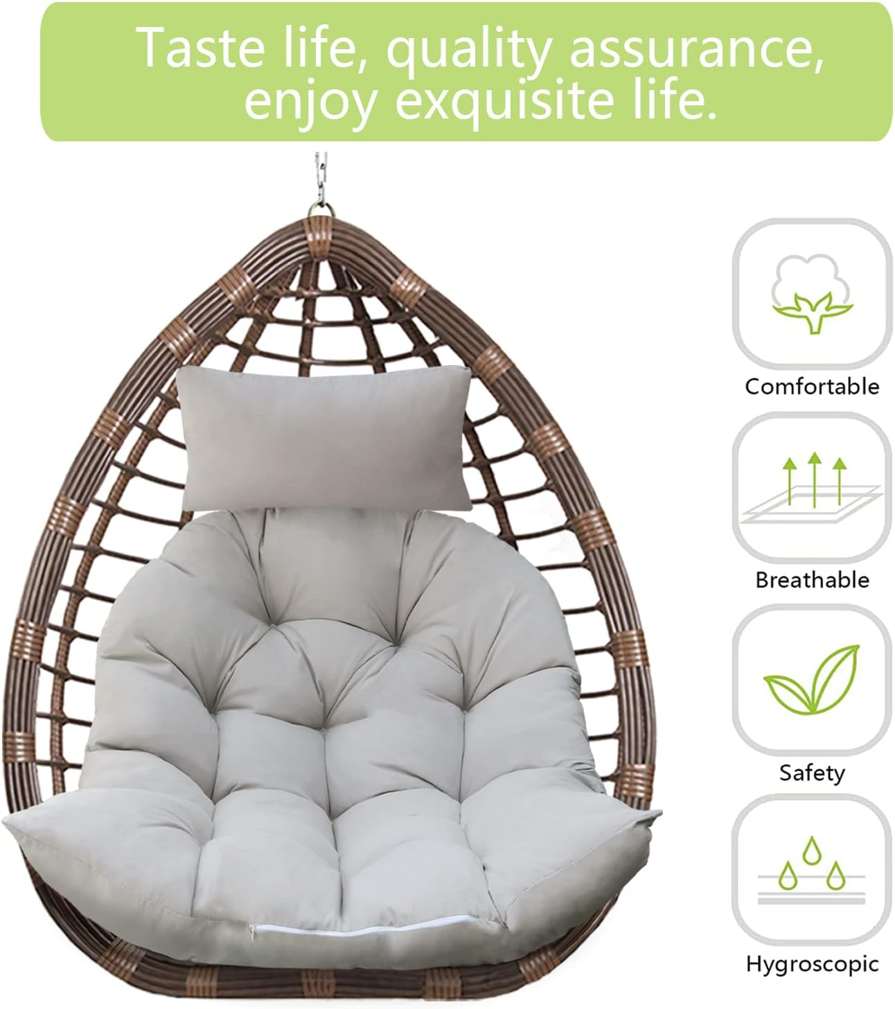 Bextile Hanging Basket Seat Cushion, Thicken Egg Chair Washable Cushion with Headrest (A)