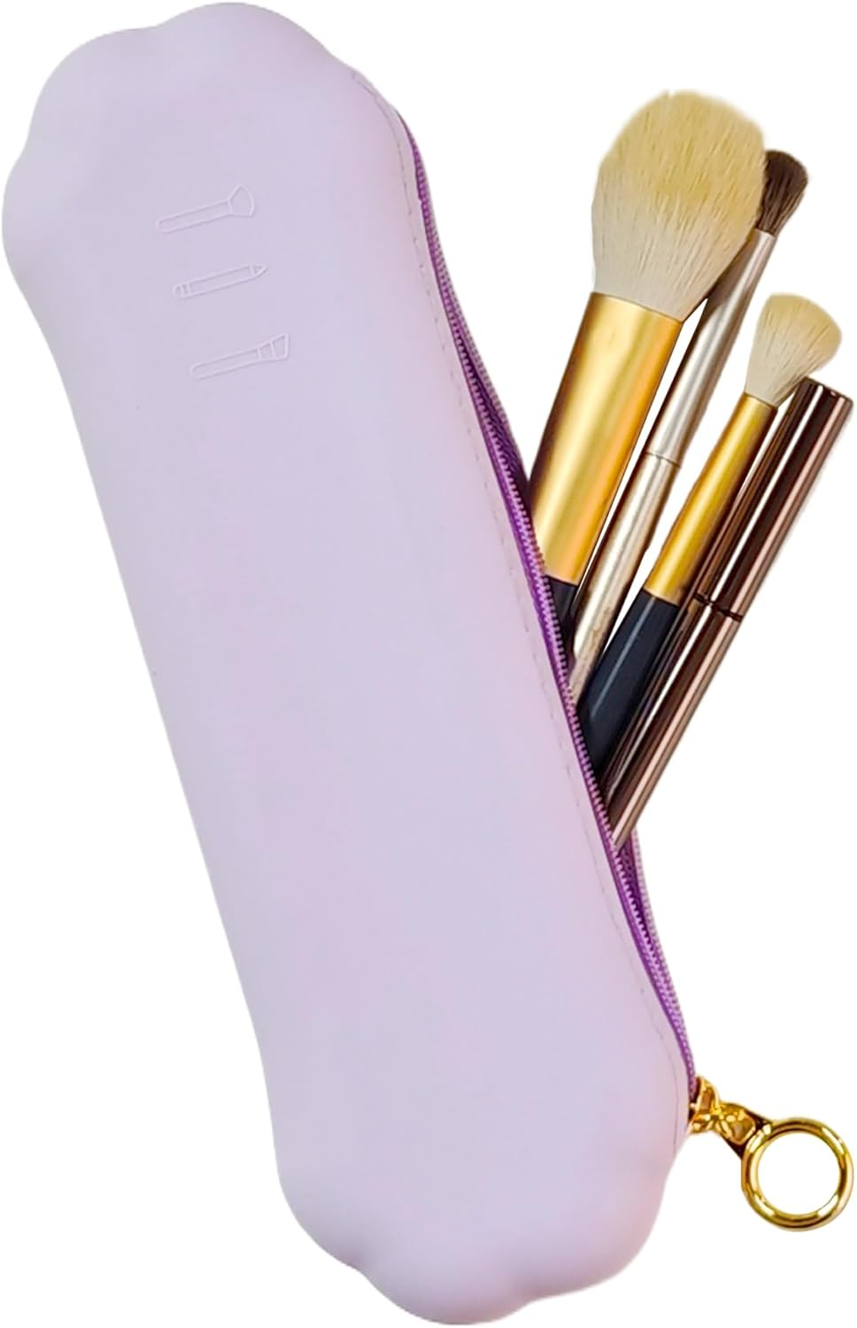 AWINNER Travel Makeup Brush Holder, Portable Silicone Make up Bag Organizer, Brushes Case with Anti-Fall Out Zipper Closure, Soft Cosmetic Pouch Travel Essentials, Purple, Modern