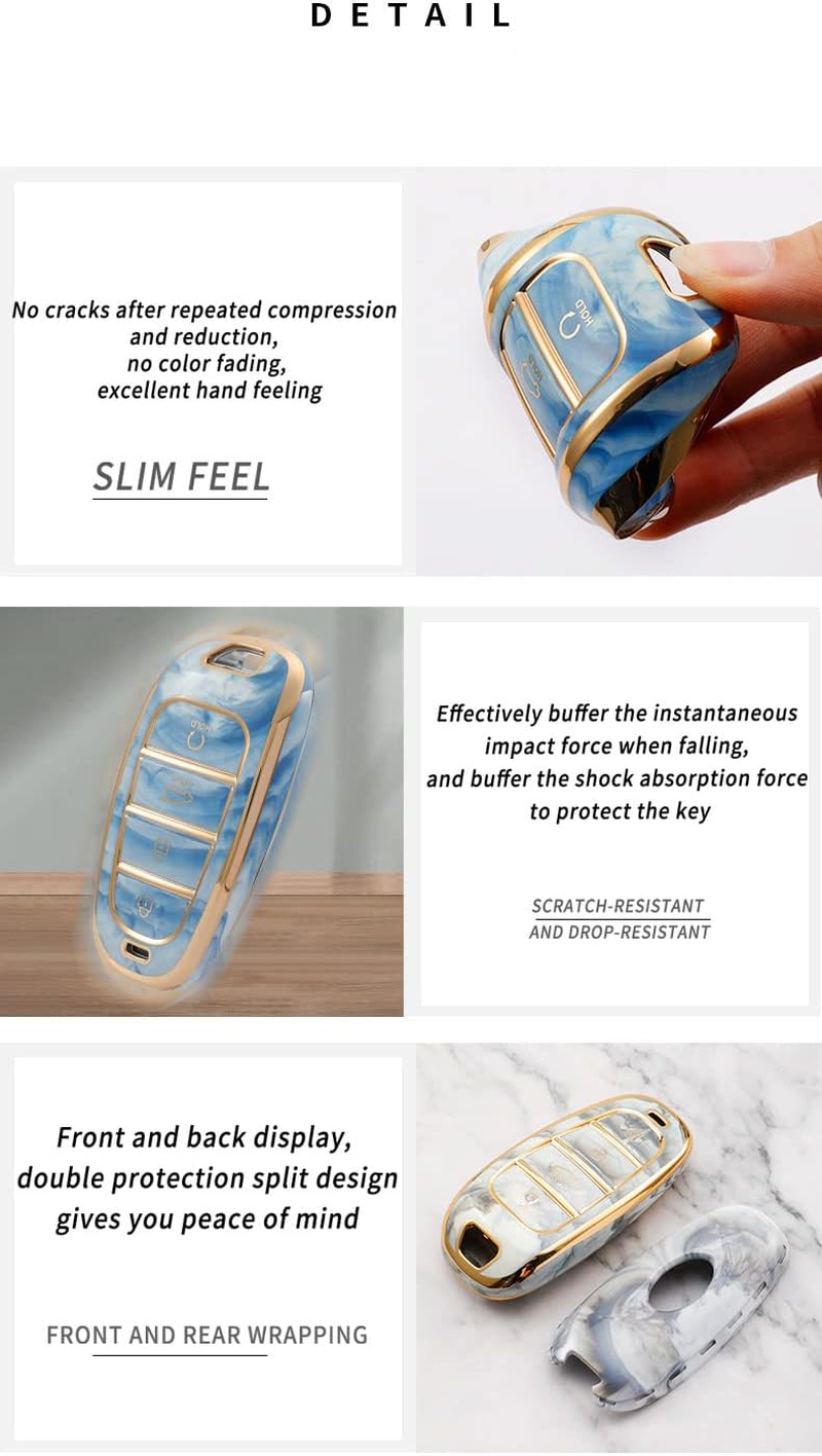 Ontto Tie-Dye TPU Car Key Fob Cover Fit for Hyundai Santa Fe Tucson 2022 Nexo NX4 Atos Prime Solaris 2021 4 Buttons Key Case Keyring Keychain Key Holder Key Shell Bag Accessories Blue image number 1