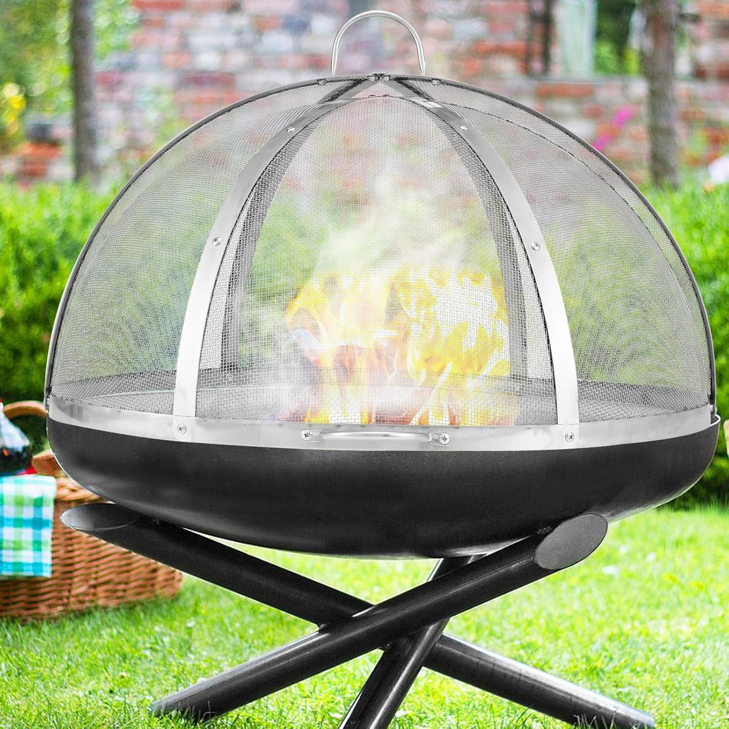 VEVOR Firepit Spark Screen Lid, 36" Diameter, Outdoor Firepit Ring Cover round Accessories, Fire Pit Metal Cover, Easy-Opening Stainless Steel Fire Ring Covers for Outdoor Patio Fire Pits Backyard image number 2