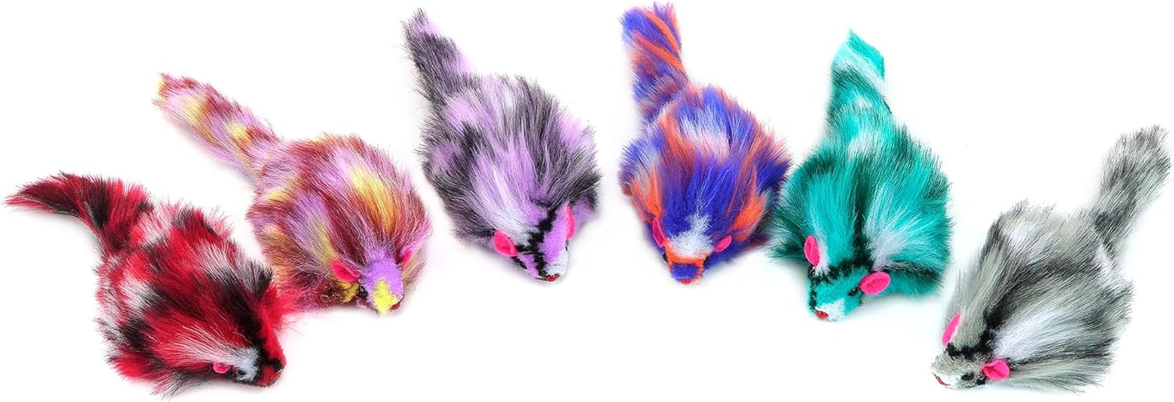 CHIWAVA 6PCS 3.1" Long Haired Furry Mice with Rattle Gradient Color Small Cat Toy Mouse Kitten Interactive Toy image number 5