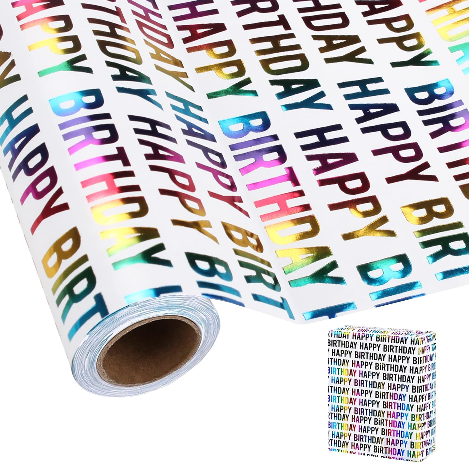 Birthday Wrapping Paper Roll,1 Rolls,Birthday Gift Wrapping Paper Paper Roll,Happy Birthday Polka Dots Stripes Design for Birthday, Holiday, Party, Wedding by H HOME-MART image number 4