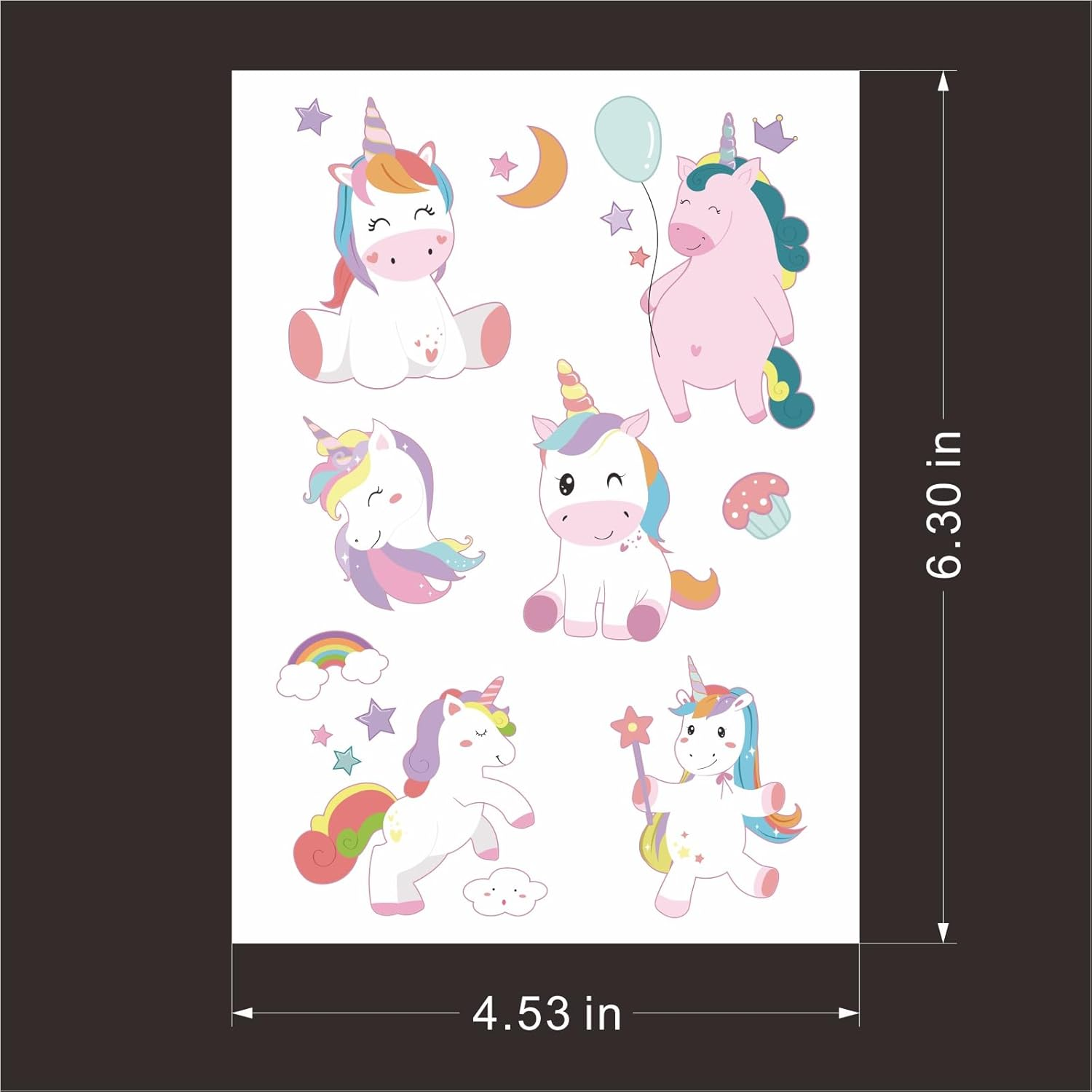 Womaha 12 Sheets Unicorn Temporary Tattoos for Kids Stars Moon Rainbow Balloon Face Tattoos Classroom Activity Performance Props image number 5