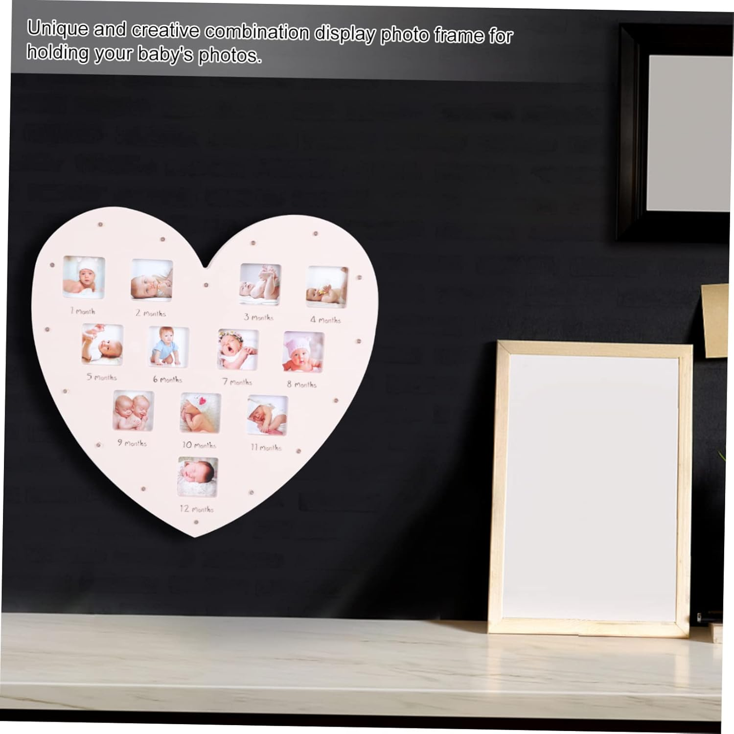 Growth Record Photo Frame Heart Shape Light Year Picture Frame for Month Milestone Desktop Ornament image number 3