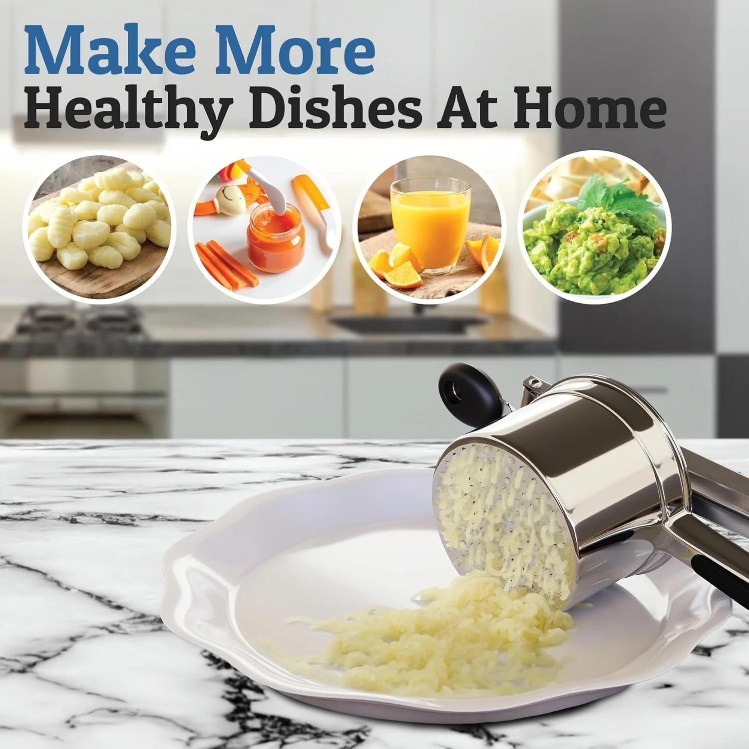 Large 15Oz Potato Ricer with 3 Discs, Heavy Duty Stainless Steel Potato Ricer for Mashed Potatoes, Potato Masher, Press and Ricer Kitchen Tool,Black image number 6