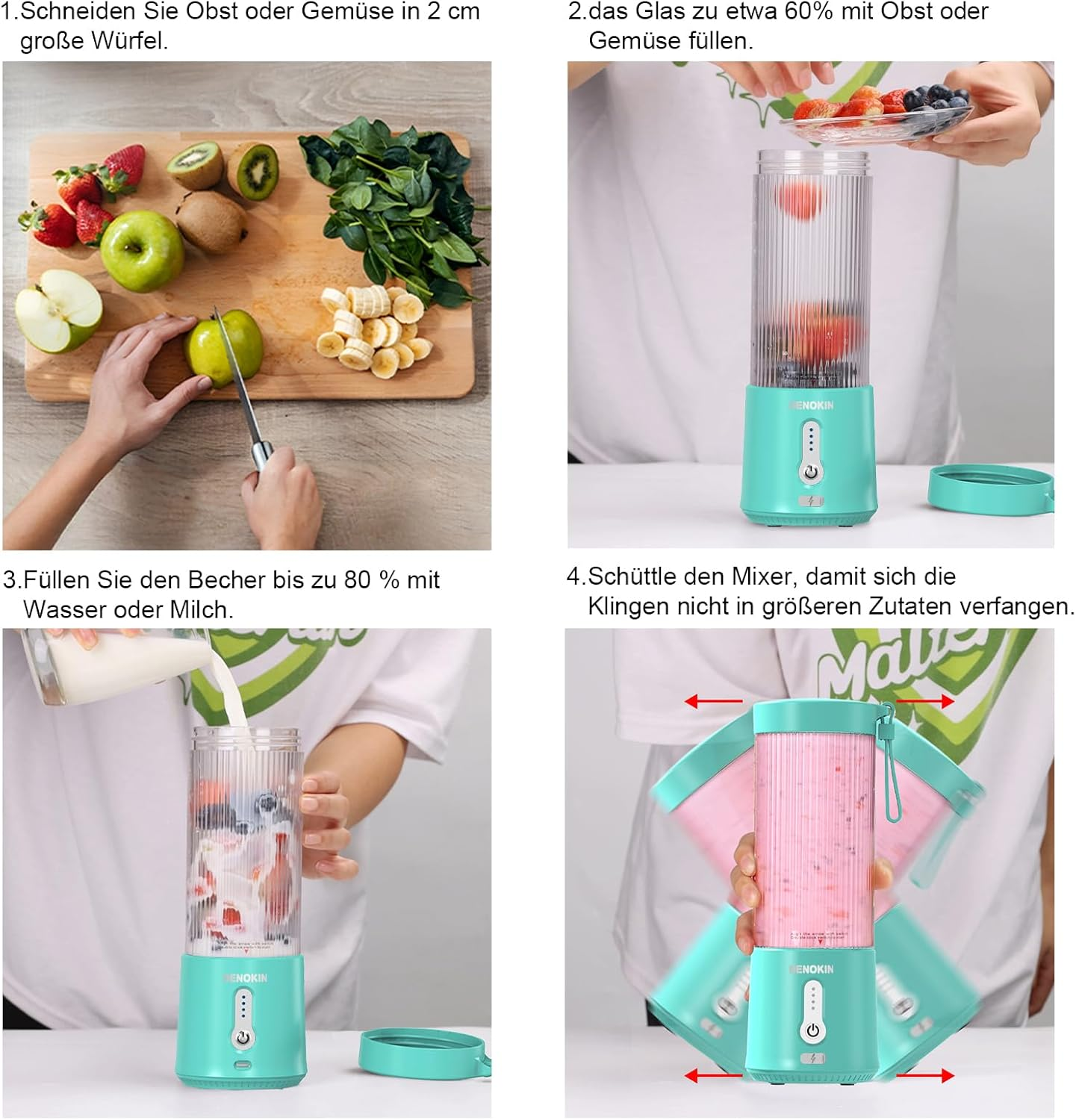 DENOKIN Portable Mixer/Blender/Smoothie Maker, 450 Ml Cup, Wireless & USB-C Rechargeable Mini Stand Mixer image number 3