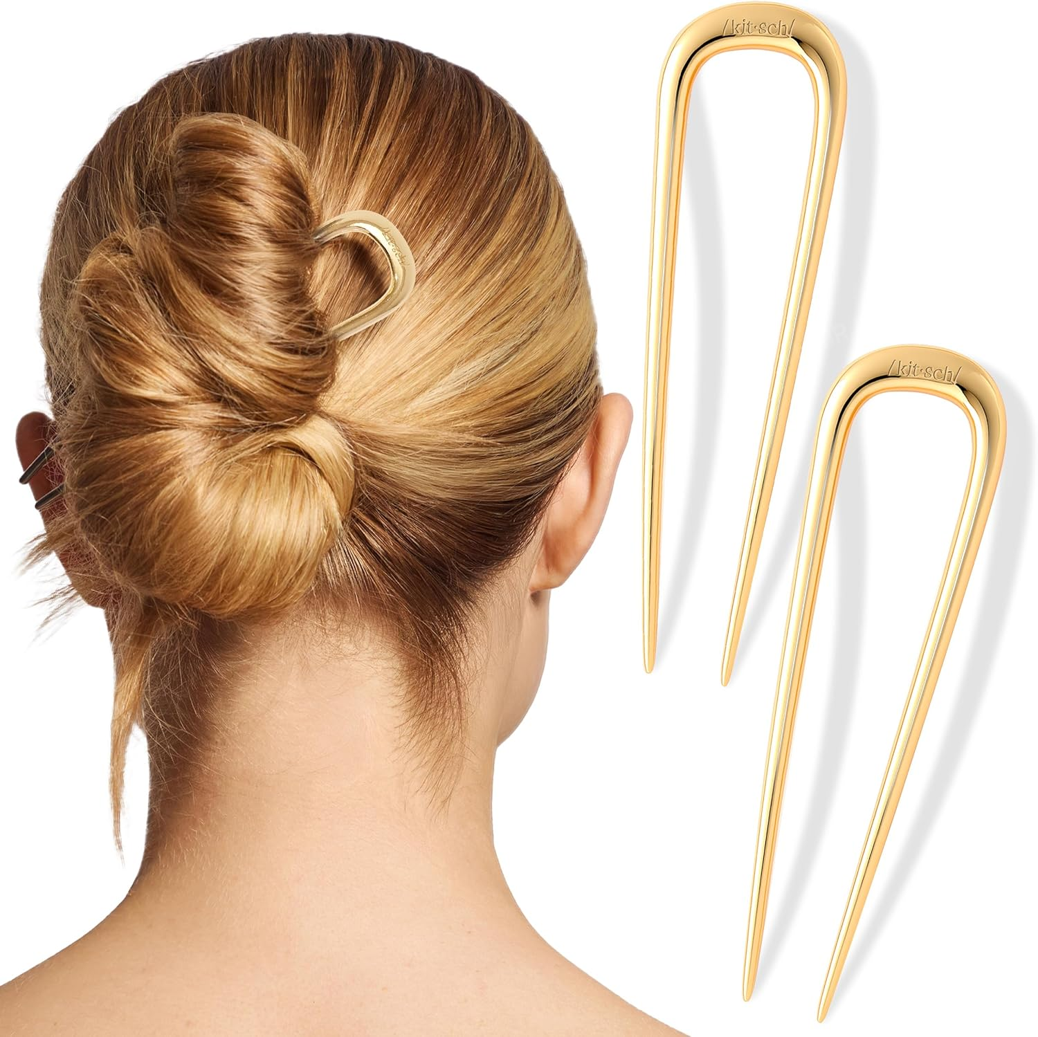 Kitsch Metal French Hair Pin for Women, Hair Fork for Buns, French Twist Pin for Easy Hairstyle, Perfect for Long and Thick Hairs - 2Pcs Gold image number 4