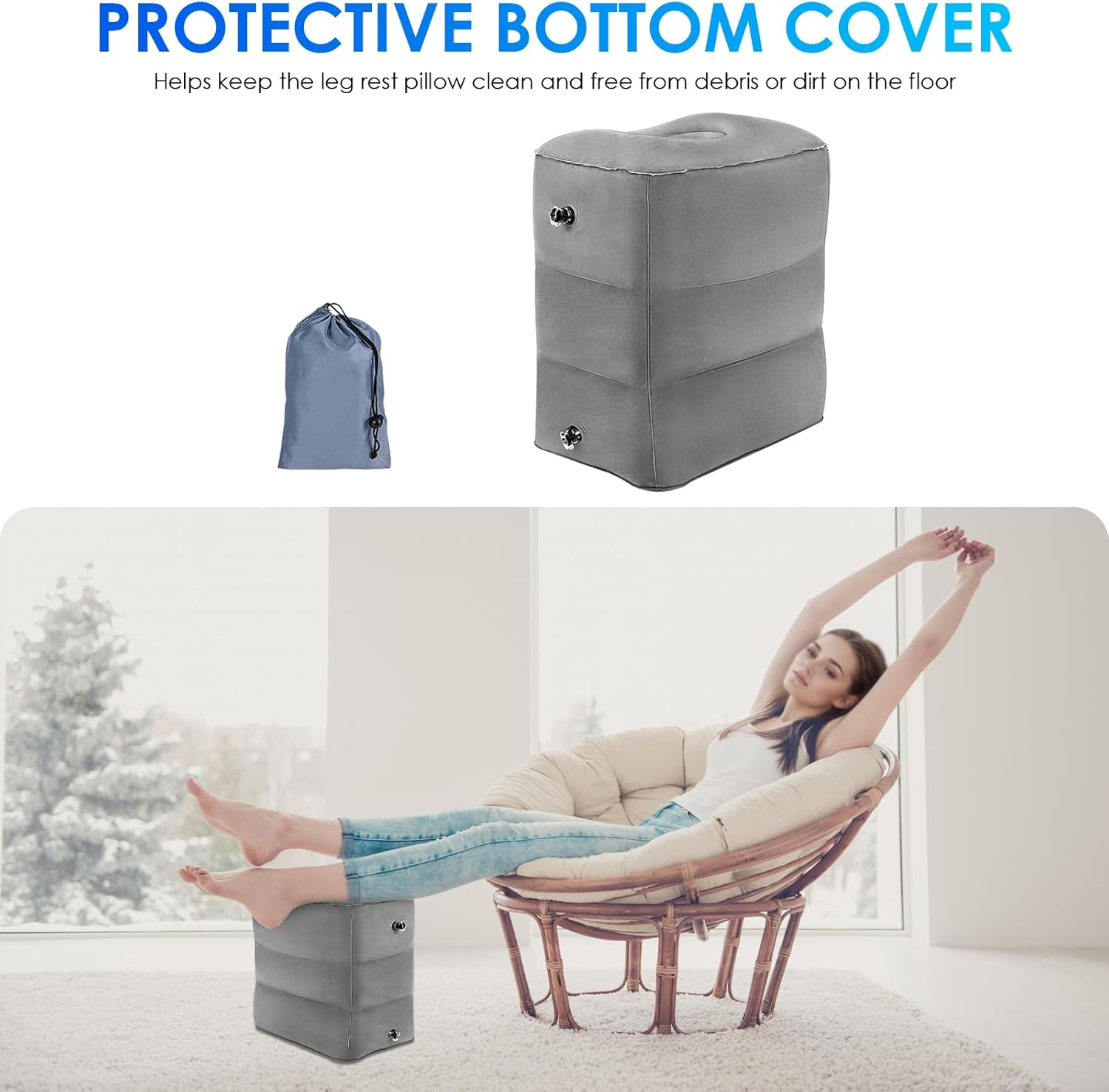 DAWNTREES 2 Pack Inflatable Foot Pillow for Travel, Airplane, Office, and Home - Travel Accessories image number 7