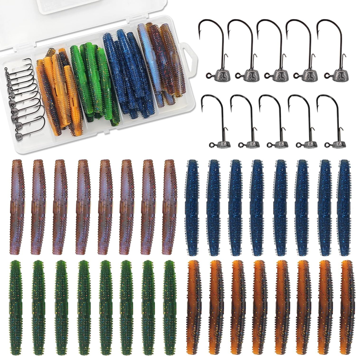 Keencatch Senko Worms for Bass Fishing, Wacky Worms, Reaction Lure, Soft Plastic Bait for Ned Rig, Fishing Lure Kit for Freshwater Bass image number 1