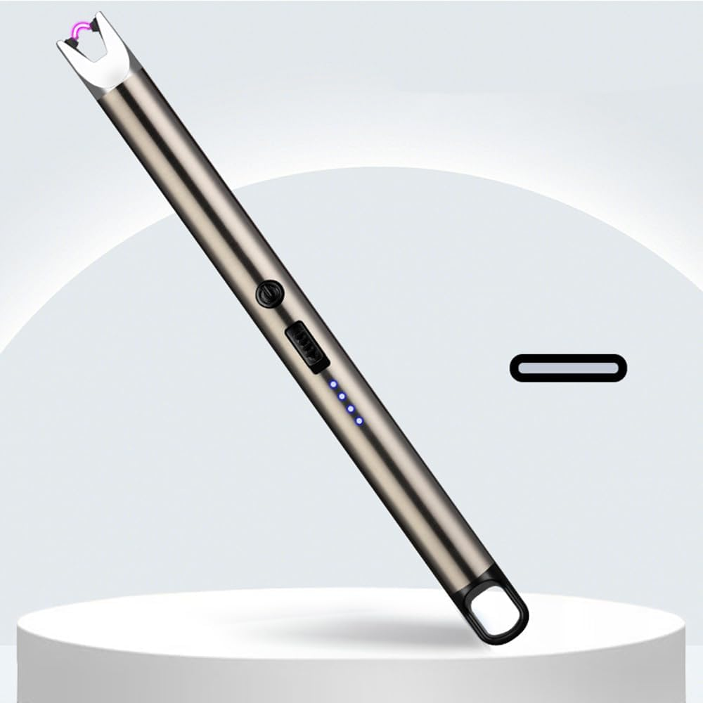 Nomel Lighter, Electric Candle Lighters Type C Rechargeable Lighter with Battery Indicator Windproof Flameless Arc Lighters with Hanging Hook for Candle Camping BBQ Cooking Stove Fireplace (Silver)