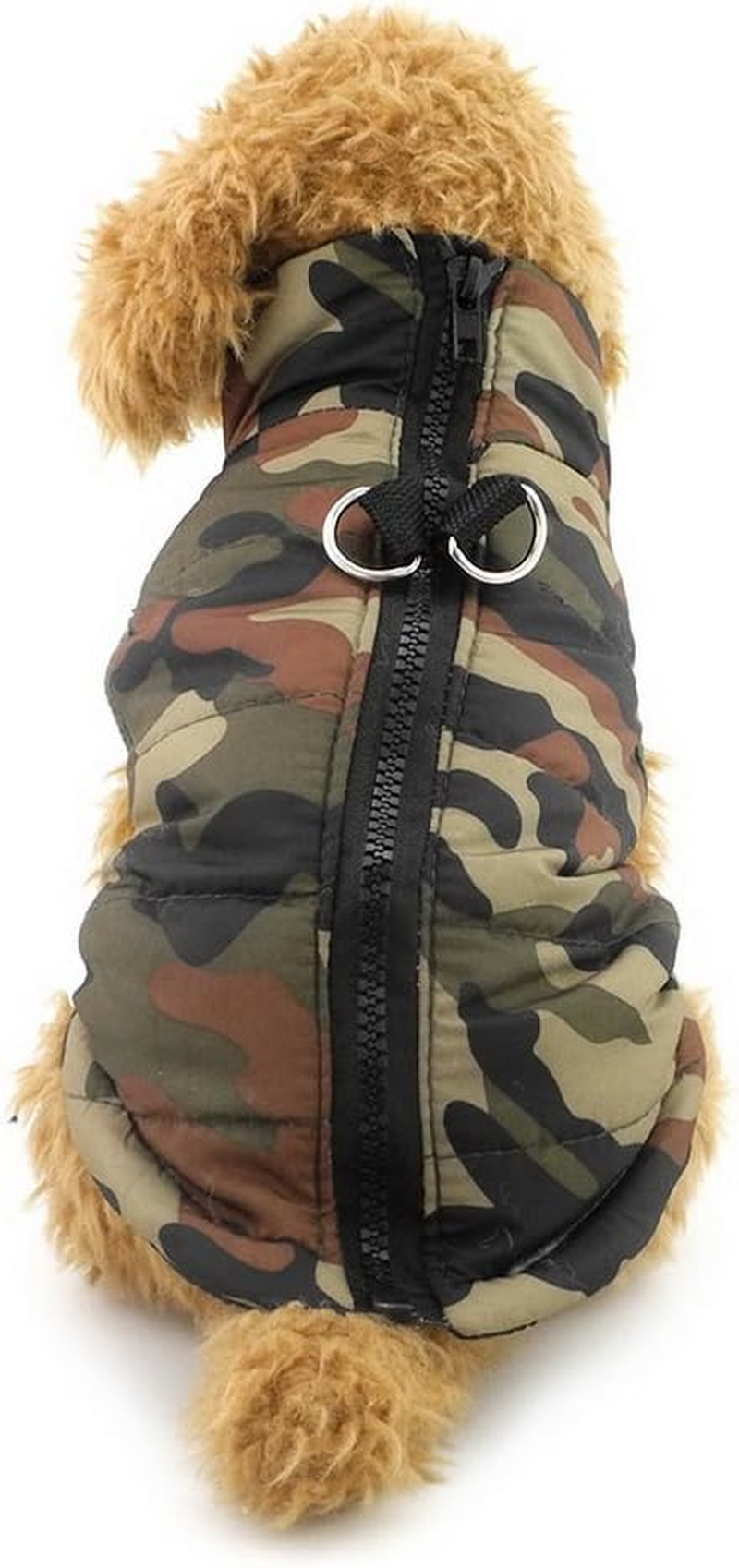 SELMAI Camo Waterproof Small Dog Cat Winter Coat Quilted Vest Jacket Harness with D-Ring Pet Puppy Puffer Coat Chihuahua Cold Weather Clothes Boy Apparel Army Green S image number 4