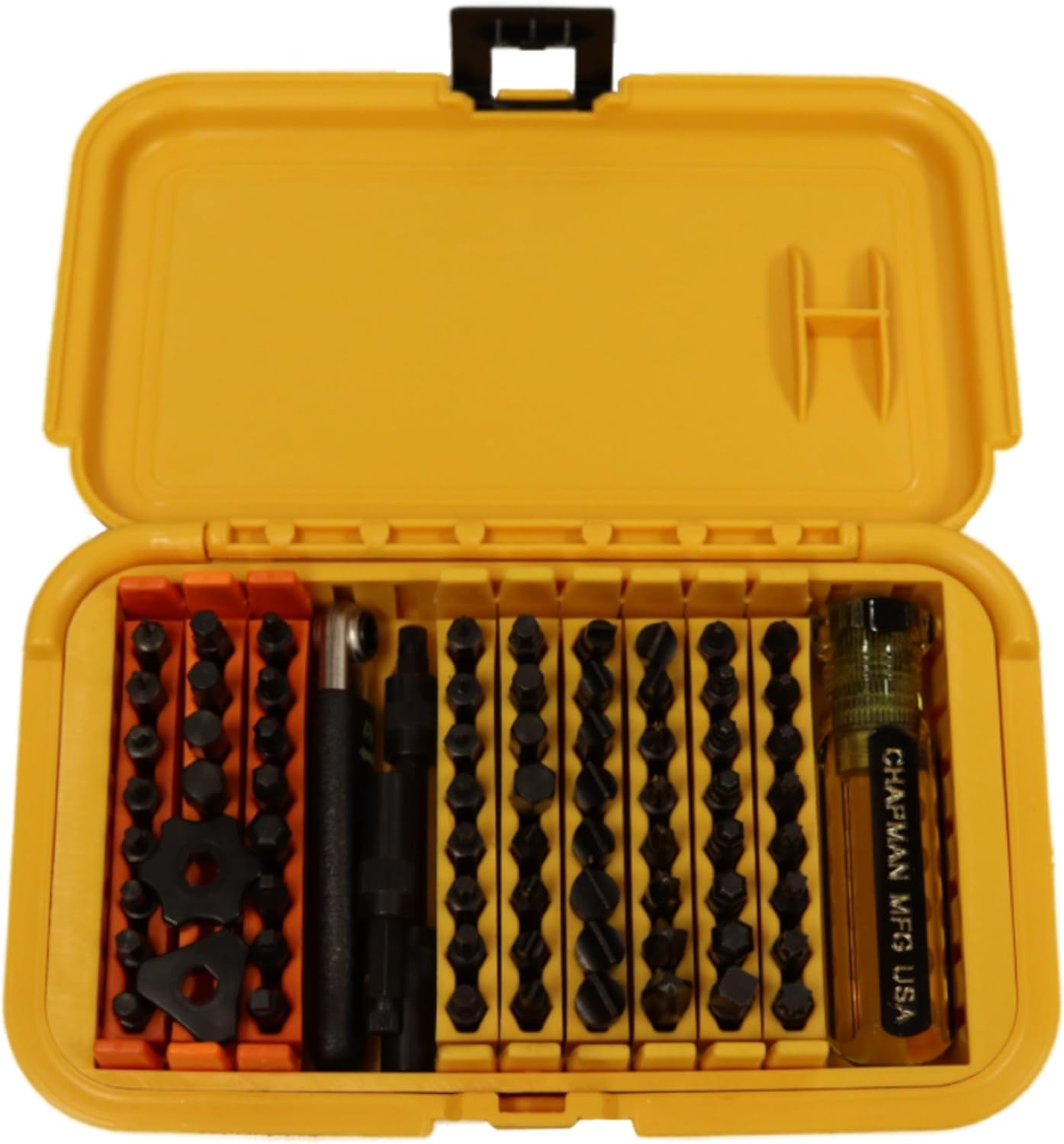 Chapman MFG 1000 Mity Master Set - Includes Phillips, Slotted, SAE & Metric MM Hex, Ball Allen Hex, JIS, Star (For Torx), Robertson Bits, Complete Set 68 USA Made Insert Bits, Mini Ratchet Hand Tool image number 5