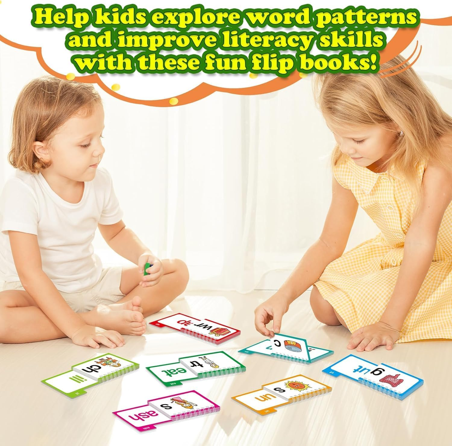 30 Read and Rhyme Flip Books - Word Family & Phonics Flash Cards Set for Kindergarten - Learn to Read with Sight Words, Letter Sounds, Vocabulary & Reading Games - ABC Learning Activity for Kids image number 6