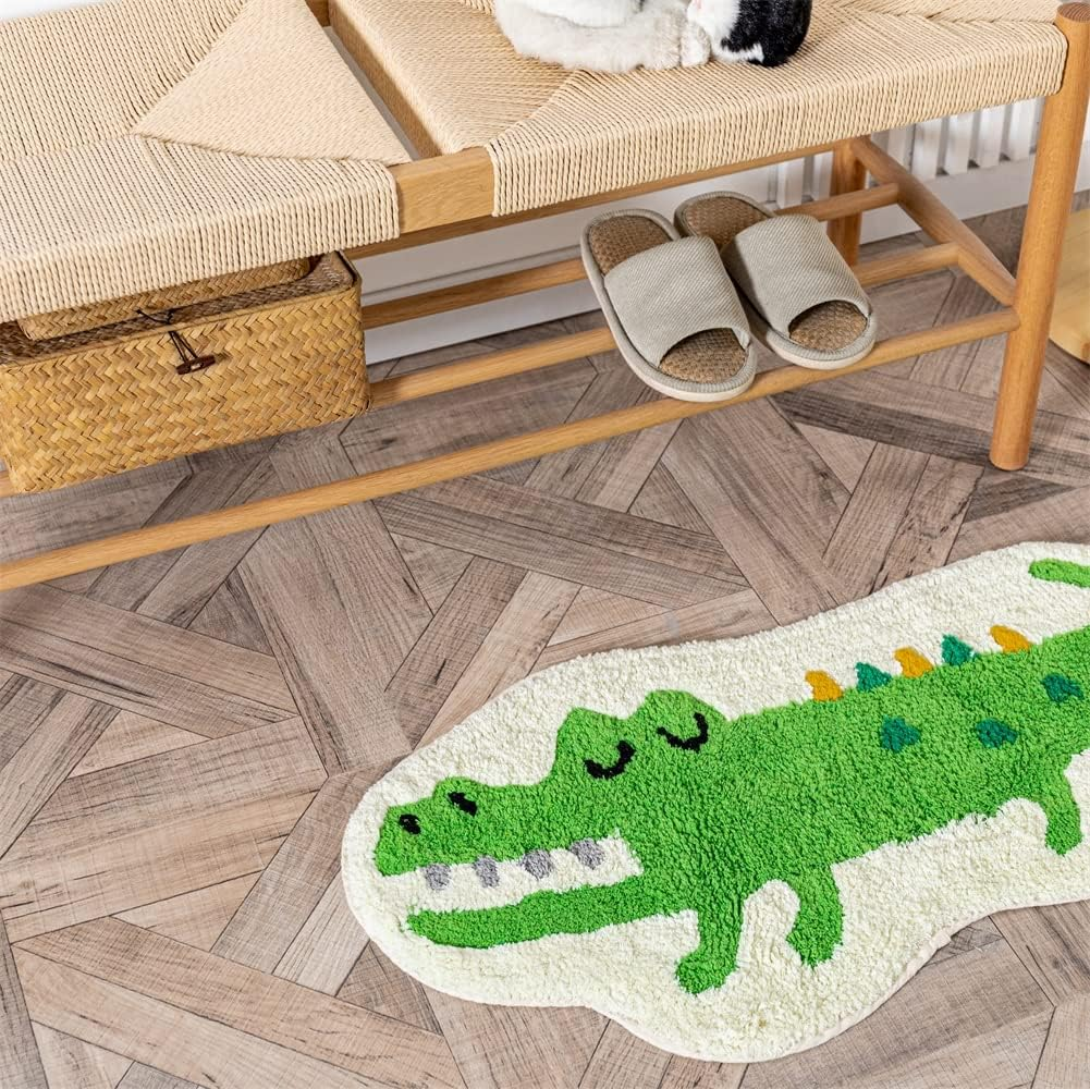Cute Soft Crocodile Shaped Animals Bath Mat Area Rug for Bedroom Kitchen Bathroom Floor Water Absorption Non-Slip Small Carpet Door Mat Playmat 19.7In X 29.5In/50X75Cm image number 4