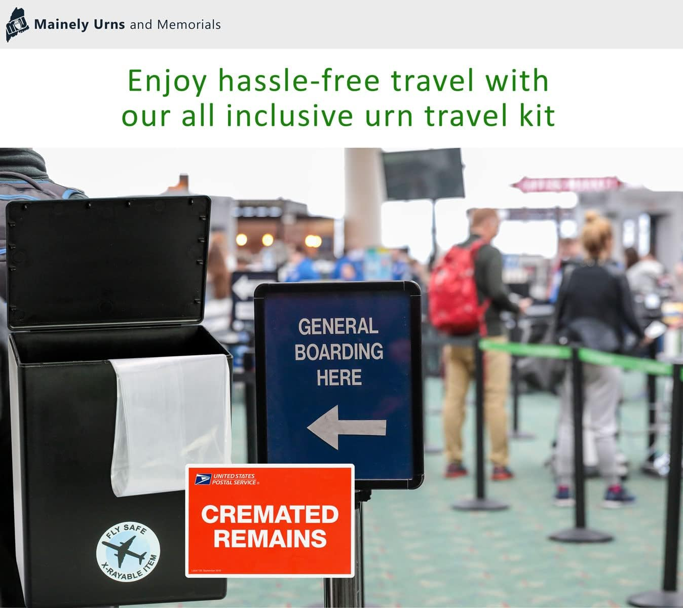 TSA Approved Fly-Safe and Temporary Travel Cremation Urn Kit for Human Ashes - Airline and Mail Friendly - 192 Cubic Inch Capacity - Airline-Ready Black Plastic Urn with Included Mailing Box image number 6