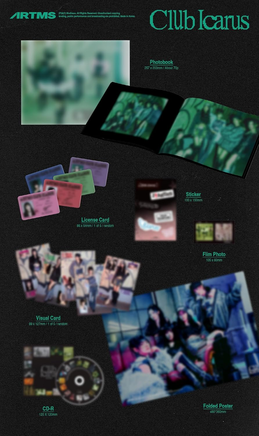 ARTMS Club Icarus 1St Mini Album Standard 2 Version Set(A+B) Cd+70P Photobook+1Ea License Card+1Ea Sticker+1Ea Film Photo+1Ea Visual Card+1P Folded Poster on Pack+Tracking Sealed
