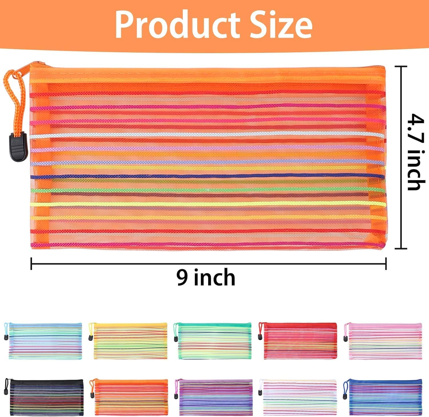 40 Pack 10 Colors Zipper Mesh Pouch, Storage Pencil Pouches, Multipurpose Pencil Pouch Bulk for School and Office Supplies, Cosmetics Travel Accessories, Multicolor image number 3