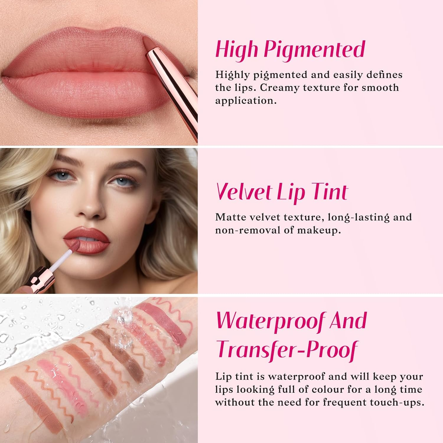 Bayfree 2 PCS Lip Liner and Lip Stain Combo Set, High Pigmented Long Lasting Velvet Lip Tint, Well-Defined Lipliner, Weightless Waterproof Not Animal Tested, Matte Finish Makeup image number 6
