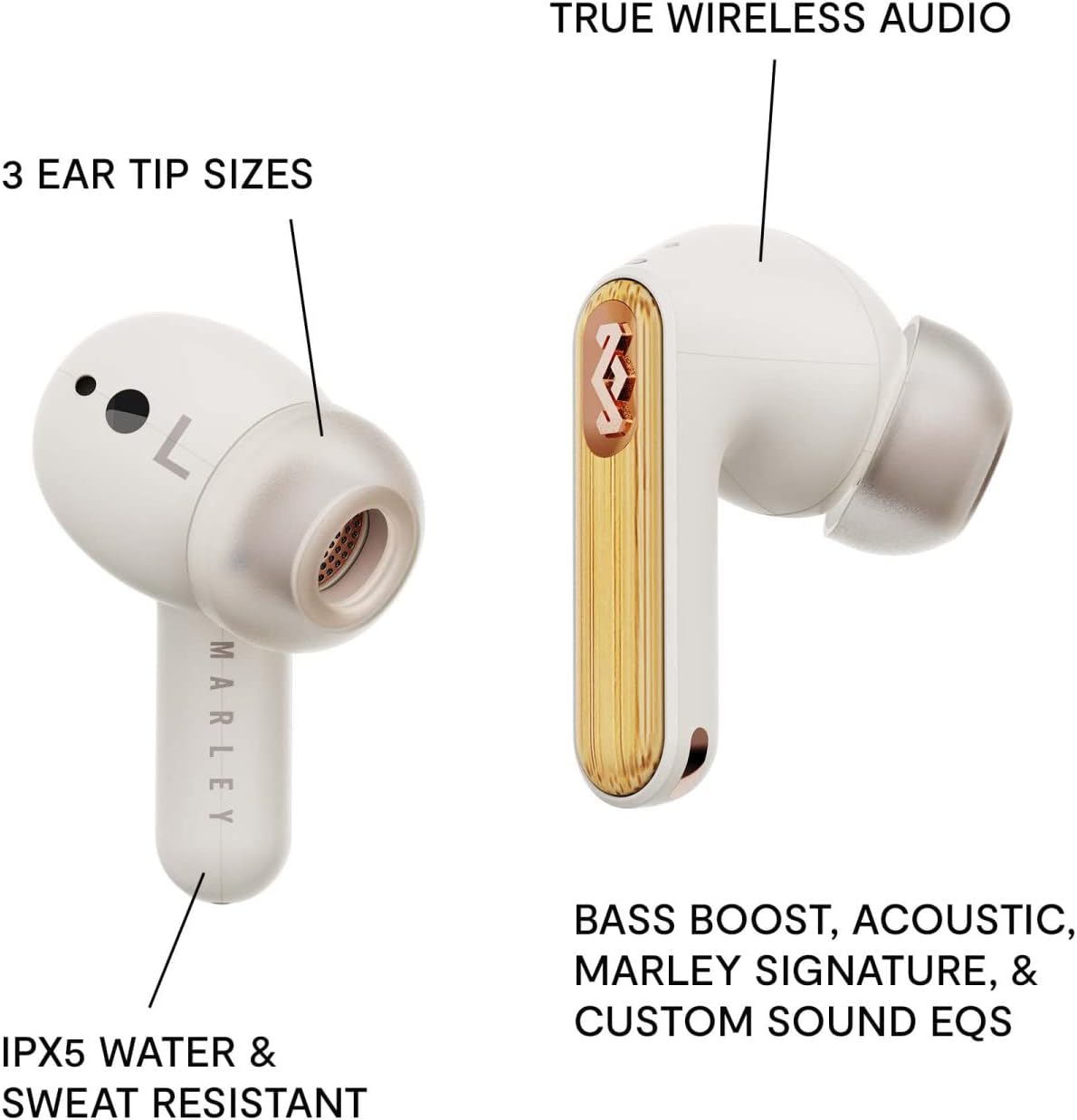 House of Marley Redemption ANC 2 Wireless In-Ear Bluetooth Headphones, Active Noise Cancellation, 24 Hours Playtime, In-Ear Sensors, with App, Cream, One Size, EM-DE031-CE, Cream image number 3