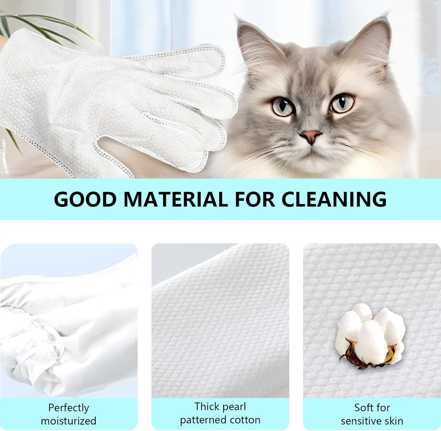 12PCS Pet Glove Wipe for Dog and Cat, Wash Free Gentle Cleaning Grooming Wipes for Fur Face Body Ear Eye Smelly Paws Bum Pet Cleaning Wipes for Daily Care and Traveling image number 4