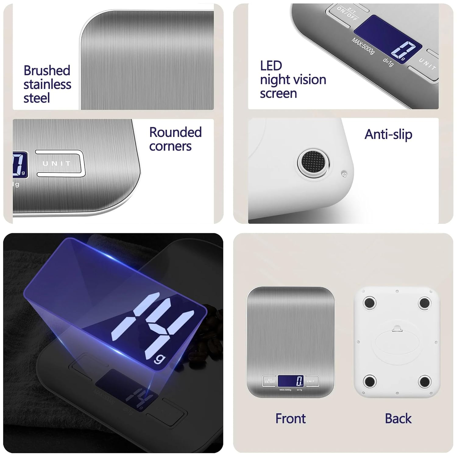 Salesbay Kitchen Scale Cooking LCD Digital 5Kg/1G Stainless Steel Food Weight